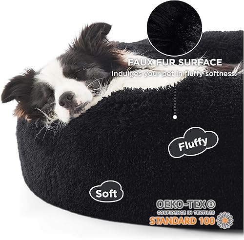 Miniatura 2 de Bedsure - Cama relajante para perros grandes, lavable, tipo dona, antideslizante, redonda, afelpada, mullida, de piel sintética, para mascotas