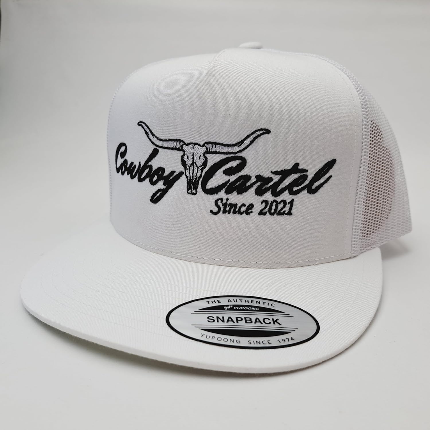 Cowboy Cartel Trucker Mesh Snapback Flat Bill Hat Cap White Direct Embroidered