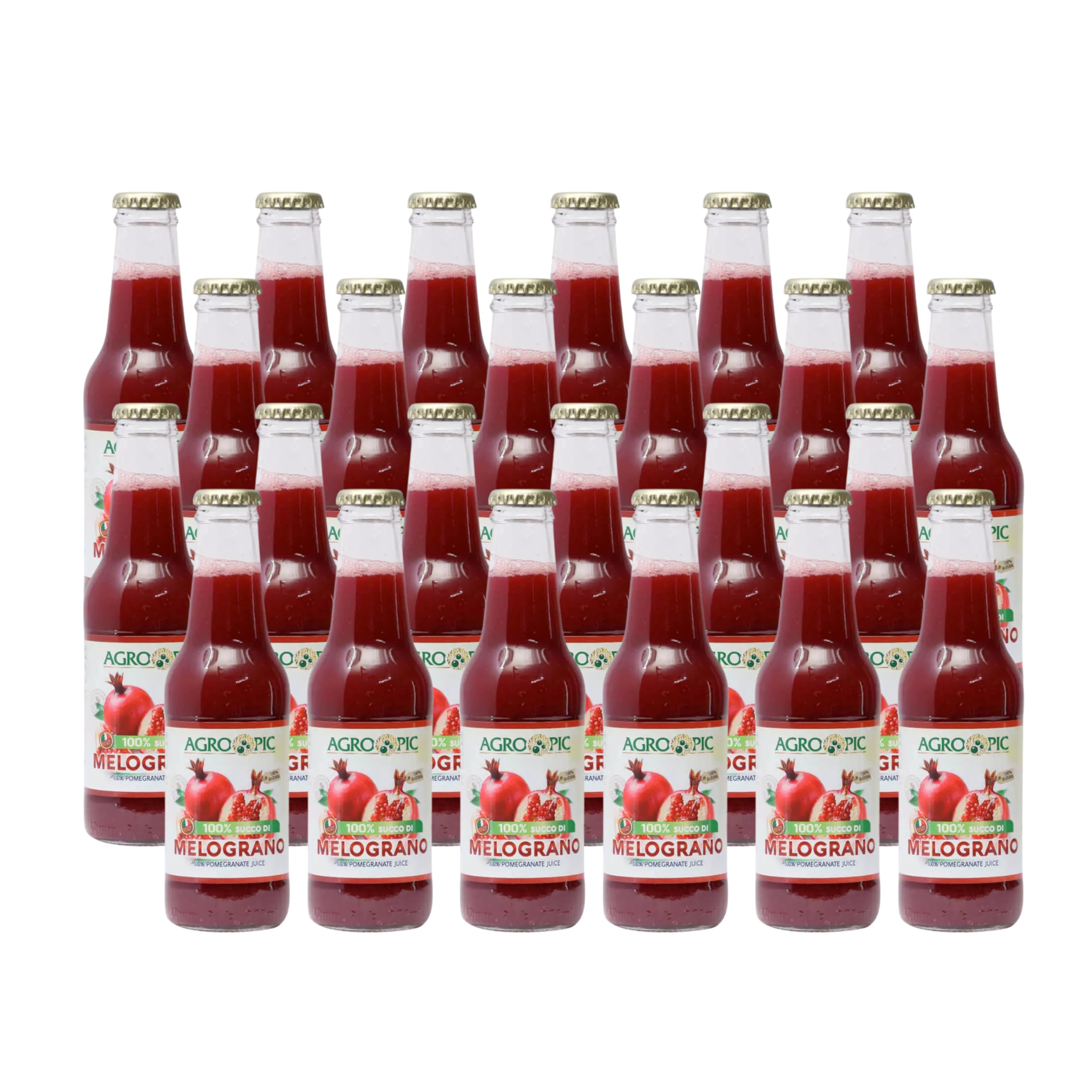 Agropic Succo di Melograno 100%, 24 bottiglie da 200 ml di puro succo di melograno senza zuccheri aggiunti, senza conservanti, Made in Italy