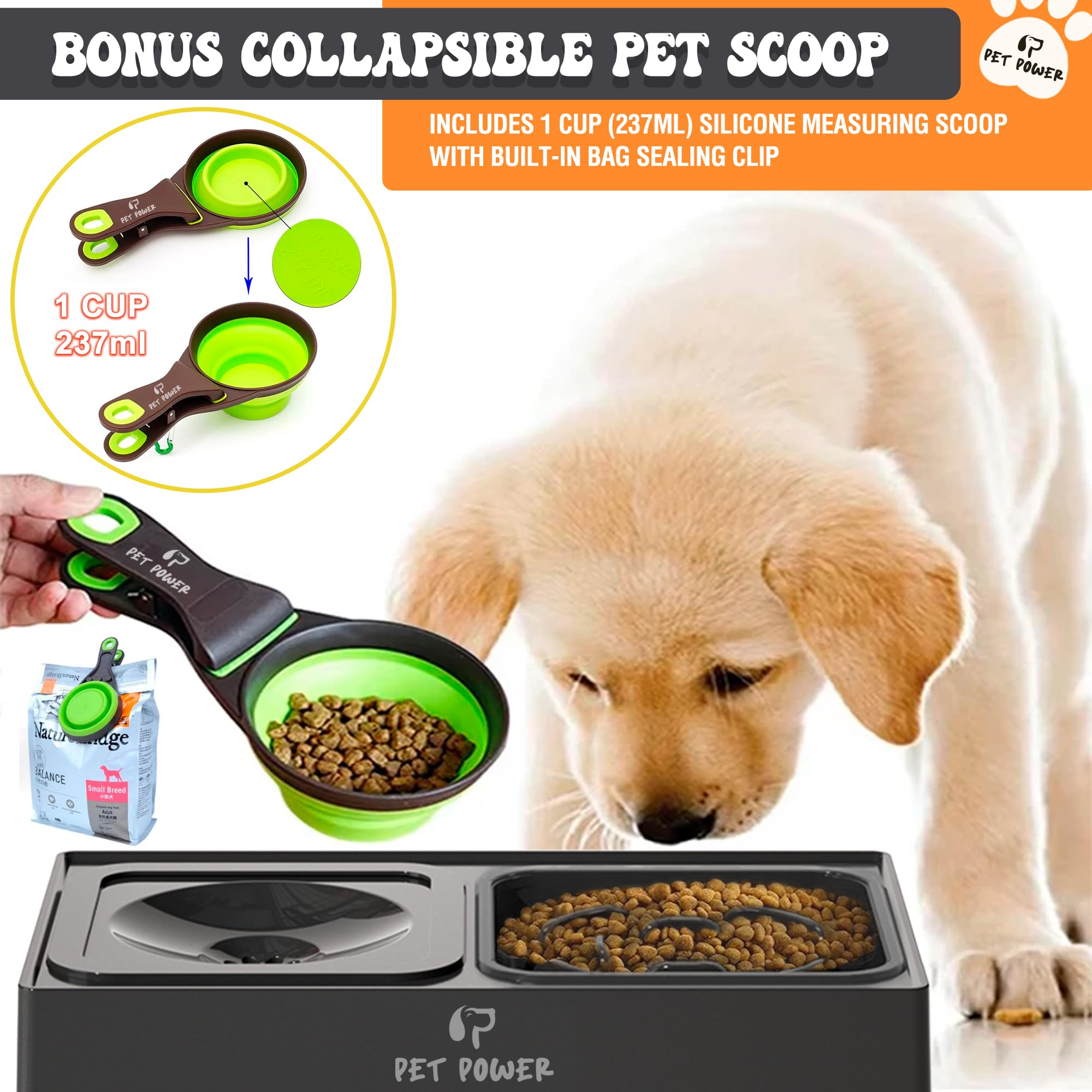 Cuencos elevados para perros de 4 alturas ajustables con cuenco de agua antiderrames y comedero lento, cuencos antideslizantes para alimentos y agua para perros grandes, medianos y pequeños,