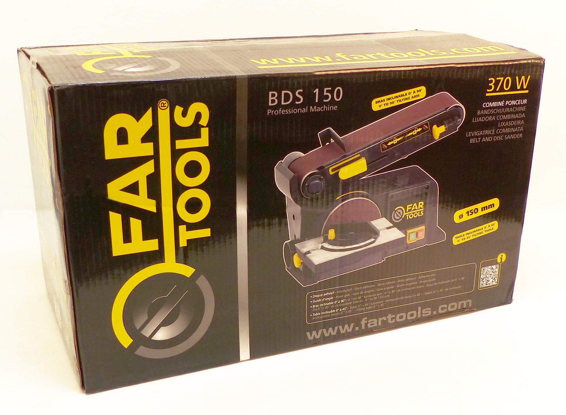Fartools Combiné ponceur 370W, bande de 100x915mm avec bras inclinable à 90°, disque Ø150mm, table adaptable 225x125mm et 45°, corps en fonte