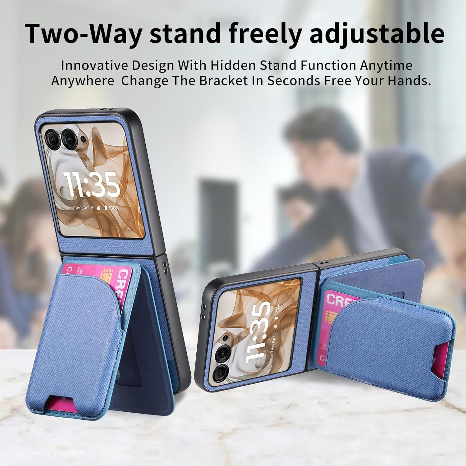 Asuwish Compatible with Motorola Razr 2024/2025 Case [Not fit Razr Plus 2024/2025], Detachable Card Slot Magnetic Back Case Holder Stand Kickstand Cell Phone Cover for Moto Razr 50/60 Women Men Blue