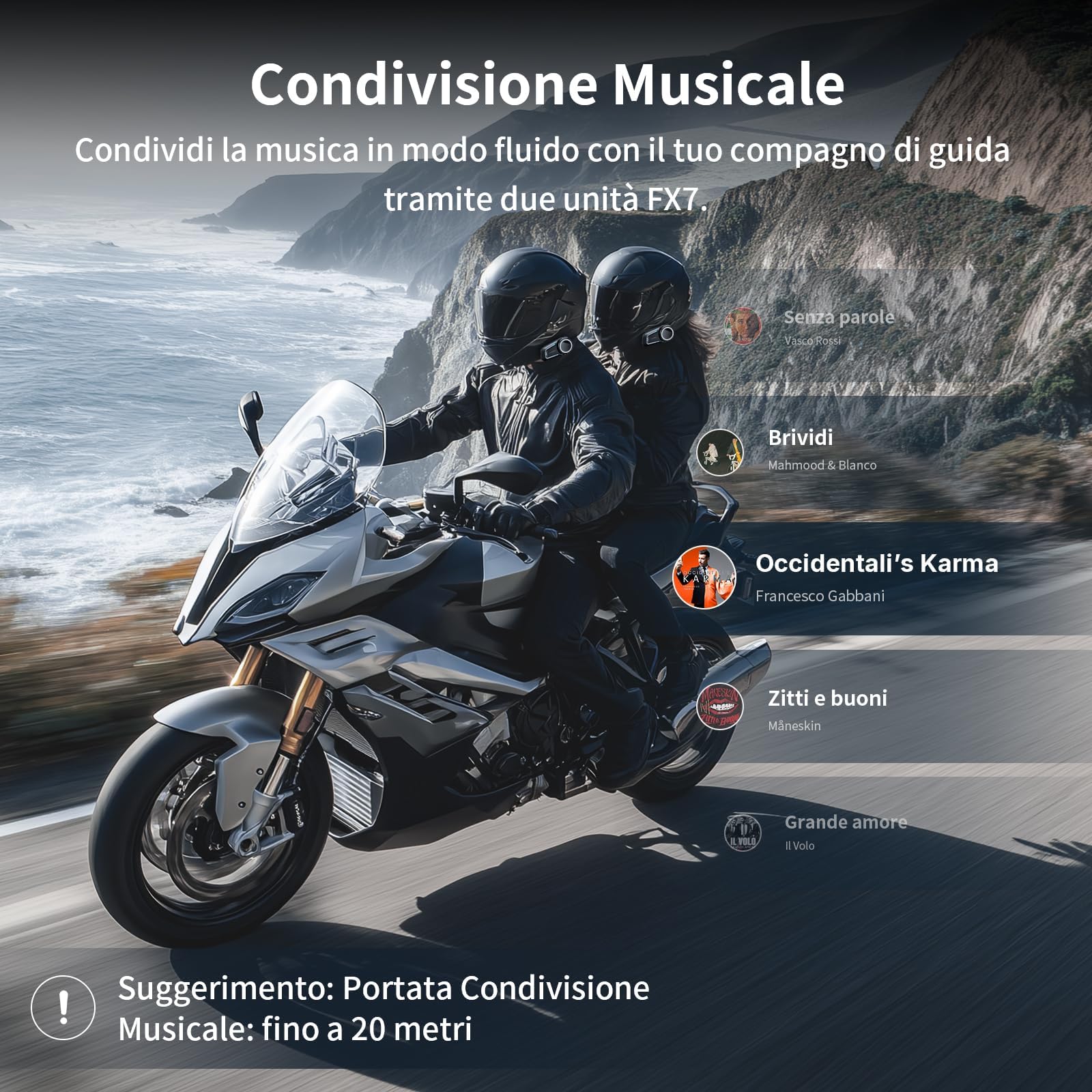 Fodsports FX7 10 - Utenti Mesh Interfono Moto Coppia | Condivisione Musicale, 2000m Interfono per Casco, Doppio Chip V5.4 Auricolari Moto con Multitasking Audio & FM
