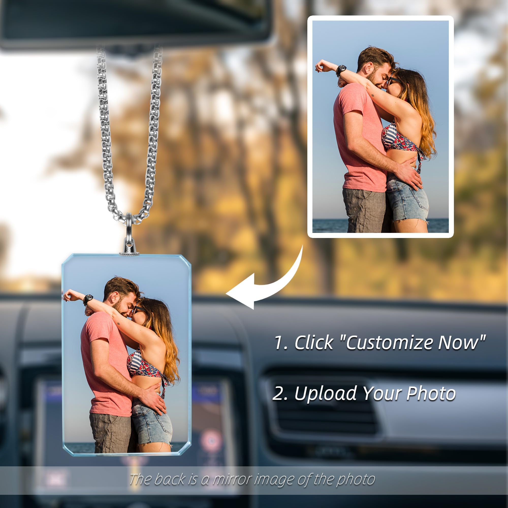 TEQUAN Custom Photo Car Rear View Mirror Crystal Hanging Ornament Decor Personalized Picture Car Rearview Mirror Pendant Charm — view 2