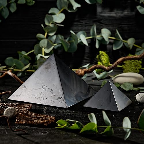 MUARO pirámide de Shungite pulida, 6.0in, contiene Fullerenes para protección EMF Auténticas figuras de piedra Shungite anti-radiación de Karelia,