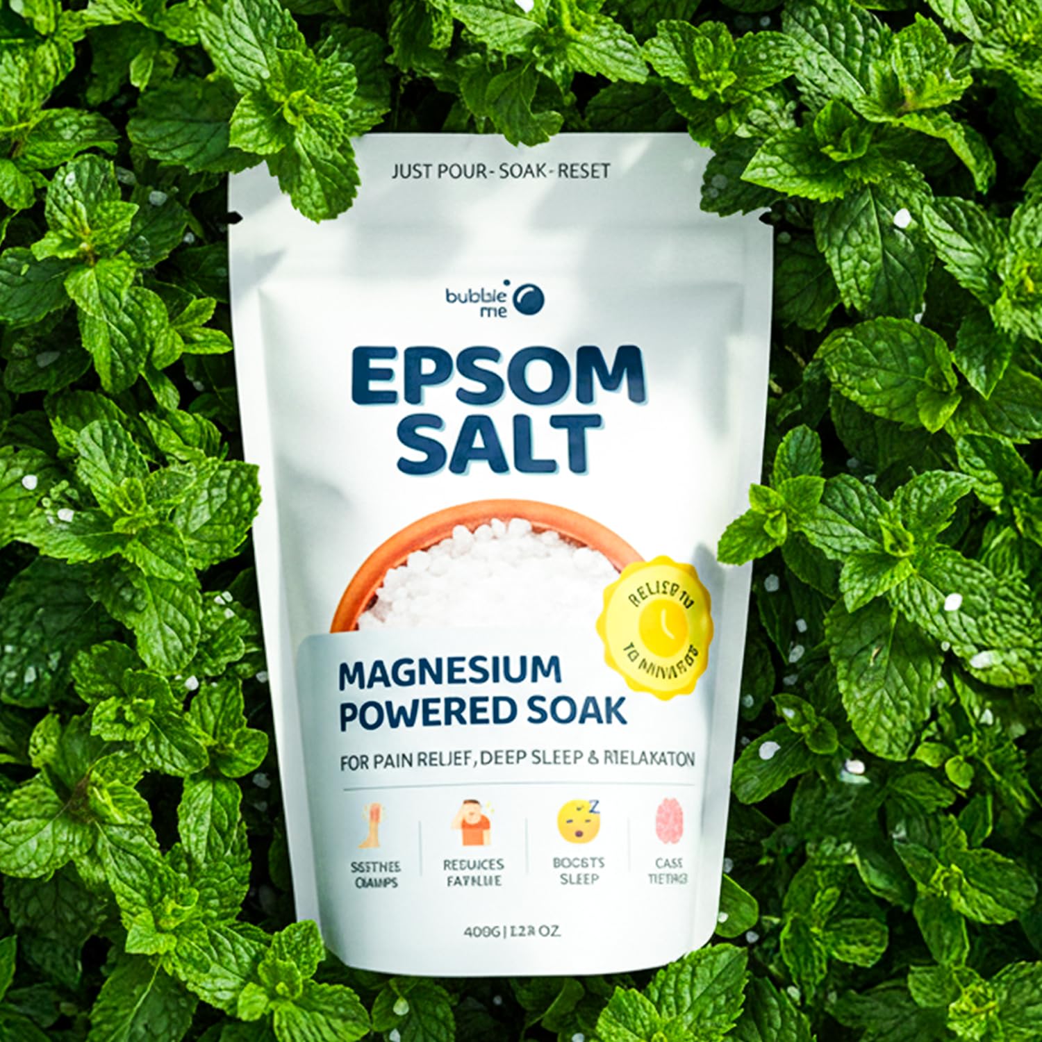 Bubble Me Magnesium Powered Epsom Bath Salt 1kg | Peppermint Oil infused | For Muscle Recovery, Pain Relief, Stress Relief, Better Sleep | Foot Soak & Post-Workout Recovery - Image 8 thumbnail