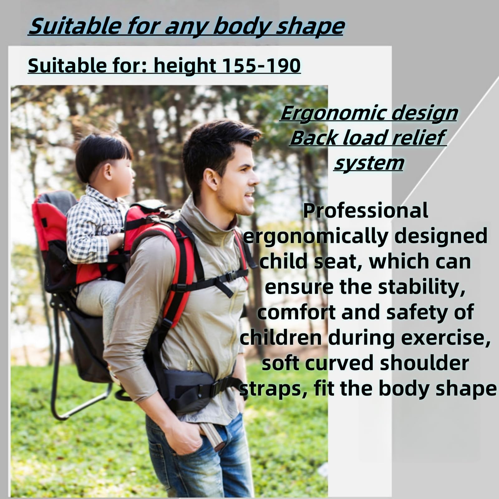 Mochila portabebés para Senderismo y Uso Diario. Diseño ergonómico con Visera y reposapiés. Ajustable para Padres de Entre 1,55 y 1,90 m.