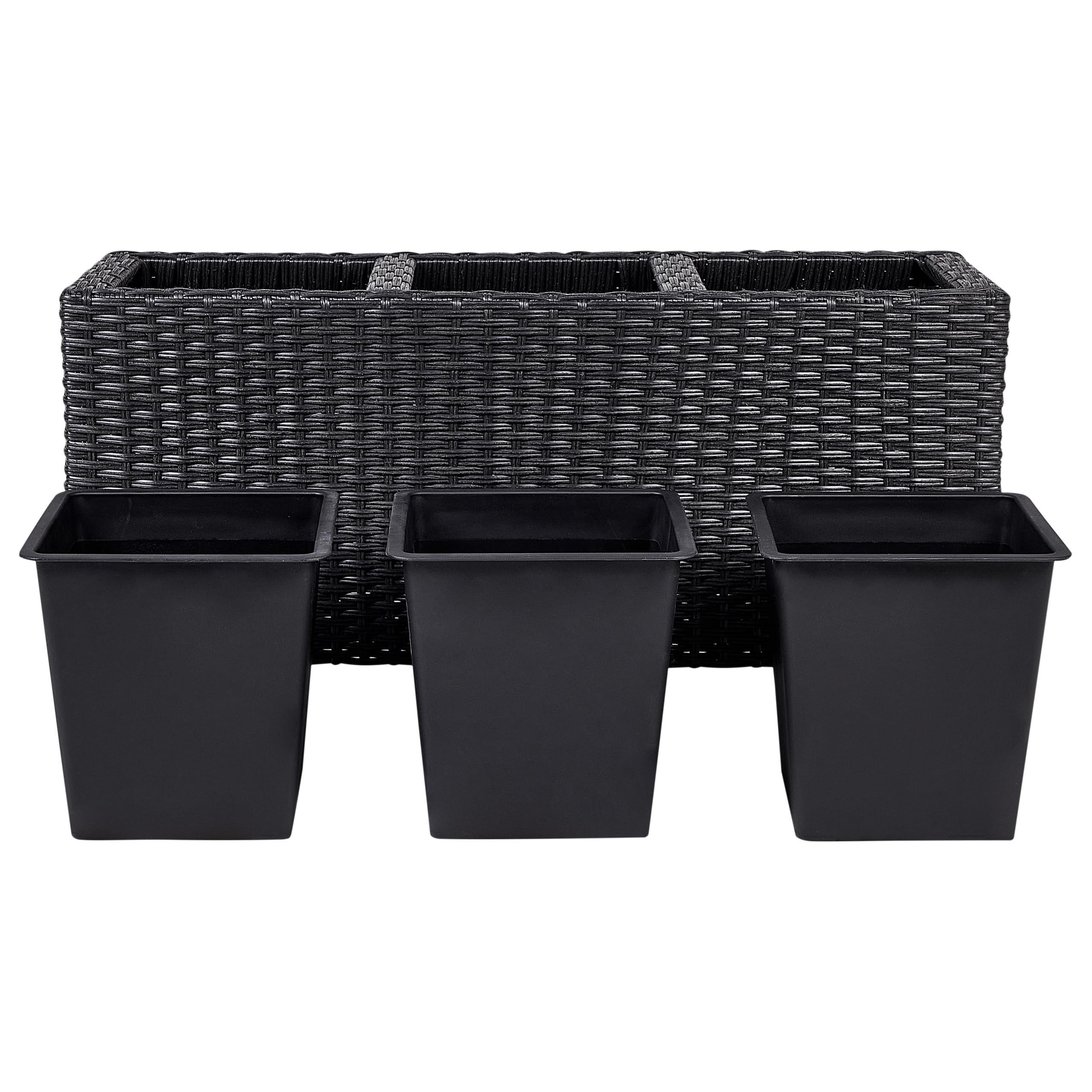 Bac à Fleurs sur Roues en Polyrotin Noir et Acier 82 x 28 cm avec Trou de Drainage Bellis