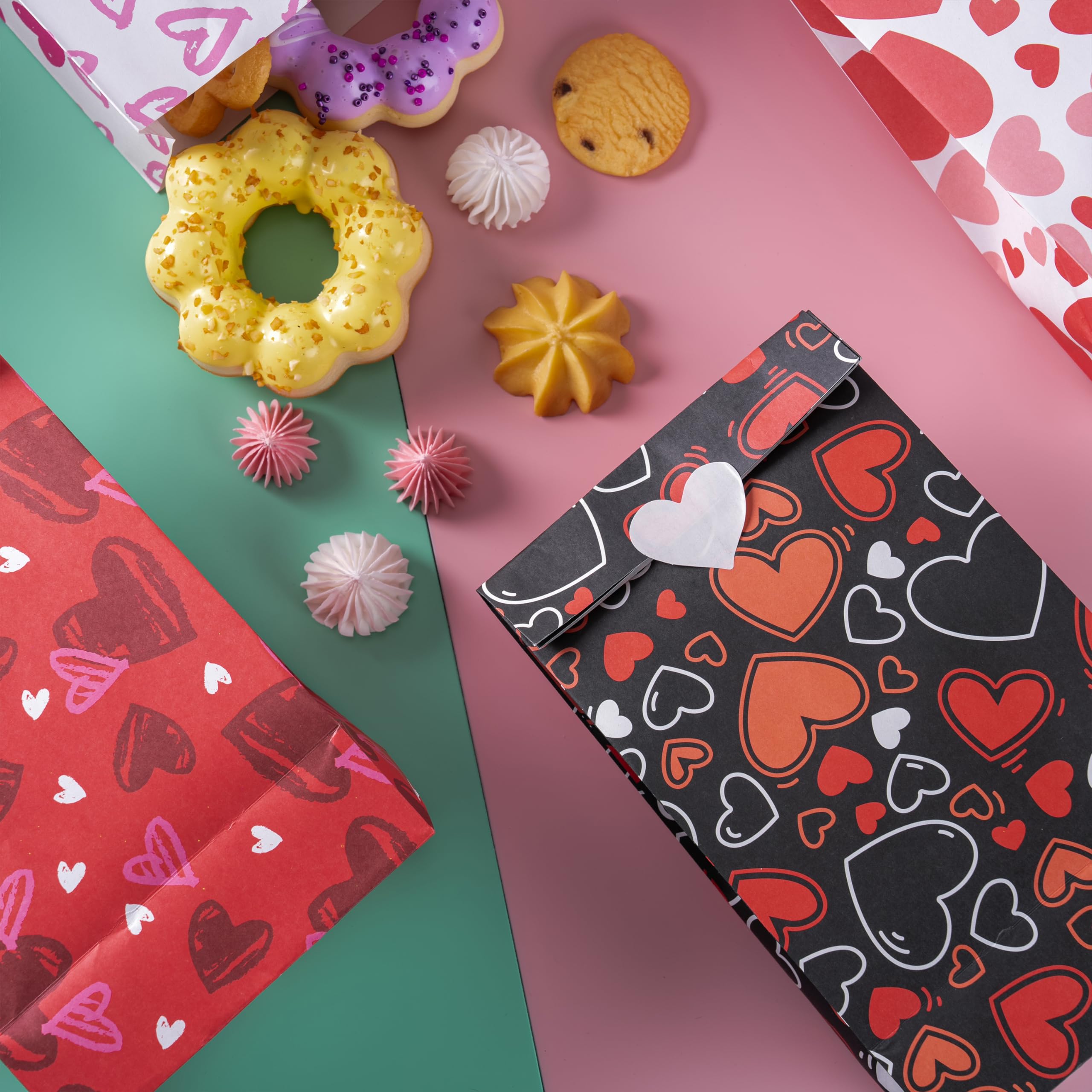 JOYIN 48 Pcs Valentine’s Day Paper Gift Bags, 9.5" Goodie Bags ,Treat Bag with Love Sticker for Valentine Party Favors Gifts, Wedding Gift ,Giving Gift Wrapping Birthday,Classroom Exchange Prizes
