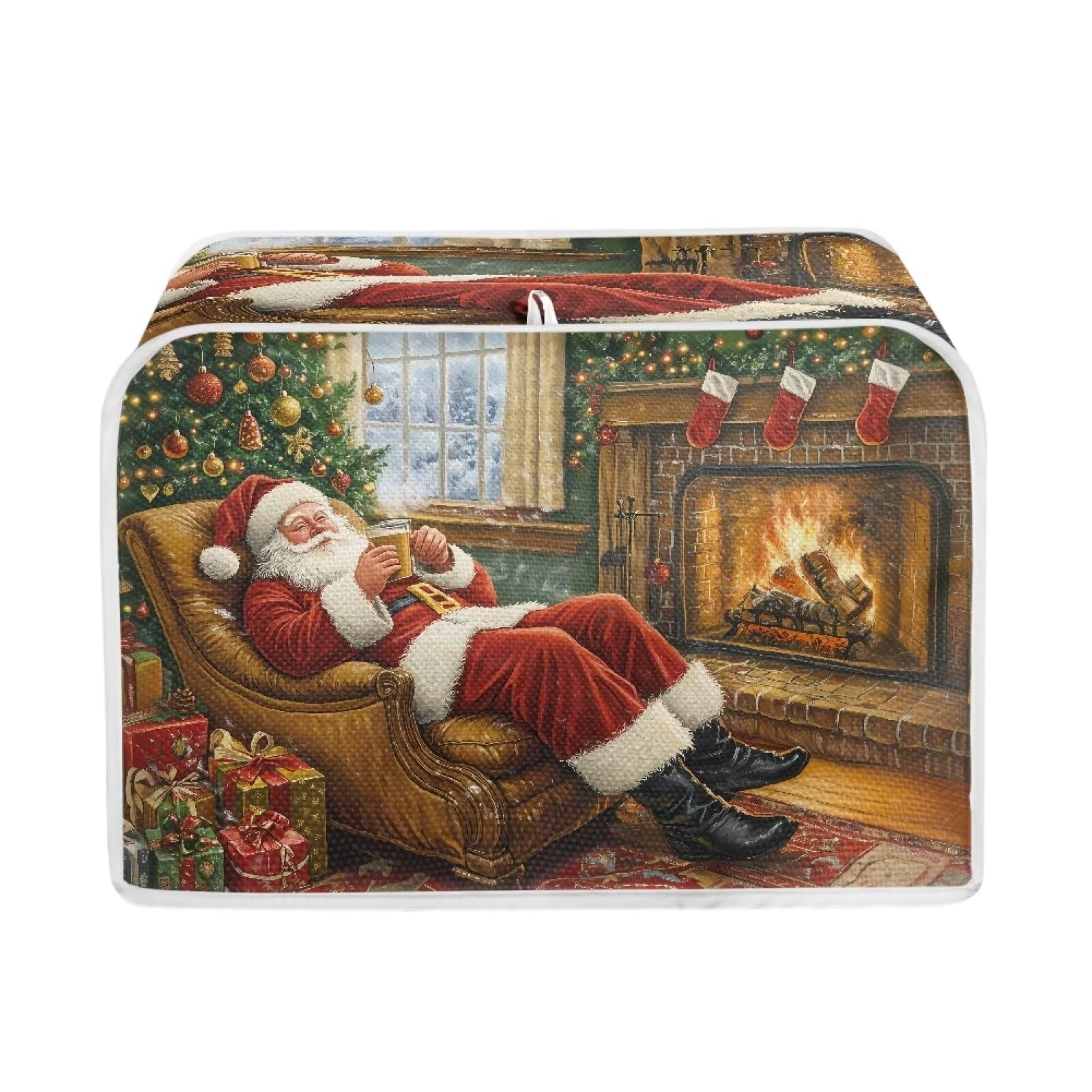 TOADDMOS X-Mas Santa Claus Toaster Cover Quilted Toasters Cover Protector Bread Maker Cover Kitchen Small Appliance Cover for 2 Slice