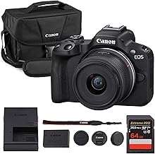 Canon Kit de cámara sin espejo EOS R50 - Cámara APS-C RF con lente de 0.709-1.772 in, video 4K, AF II de doble píxel y pantalla táctil de ángulo variable (5811C012) + bolsa de hombro Canon + tarjeta