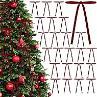 24 Pcs Velvet Bows for Christmas Tree, Vintage Christmas Wreath Bows Outdoor Indoor Christmas Decoration (5 * 7 inch, 3/8'' Width) (Burgundy)