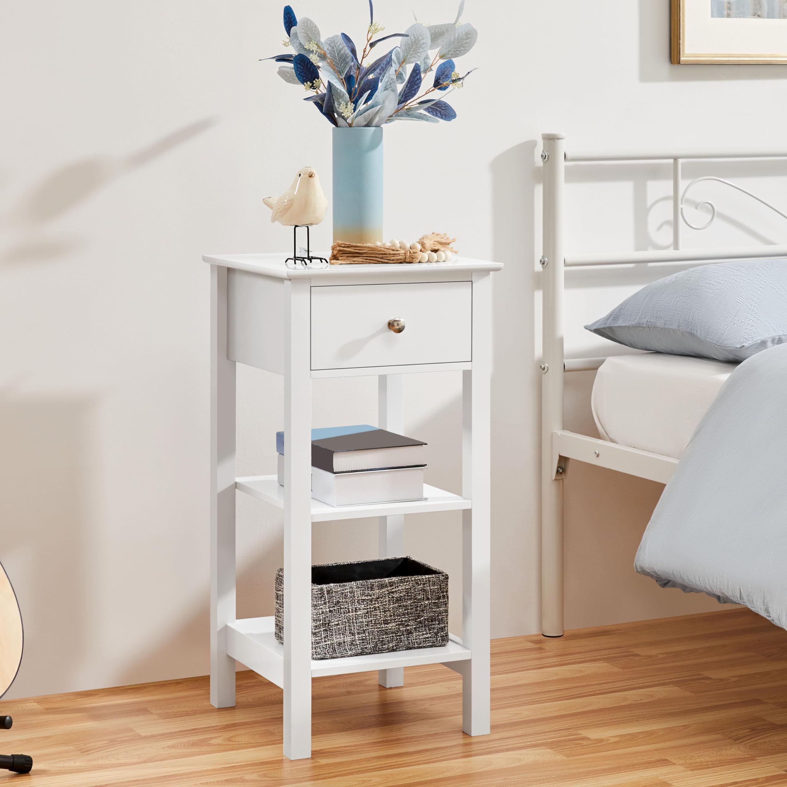 Yaheetech Nachttisch Nachtschrank mit Schublade Boxspringbett Nachtkommode Schmal Beistelltisch Sofatisch Telefontisch für Wohnzimmer/Schlafzimmer, 35x35x70cm