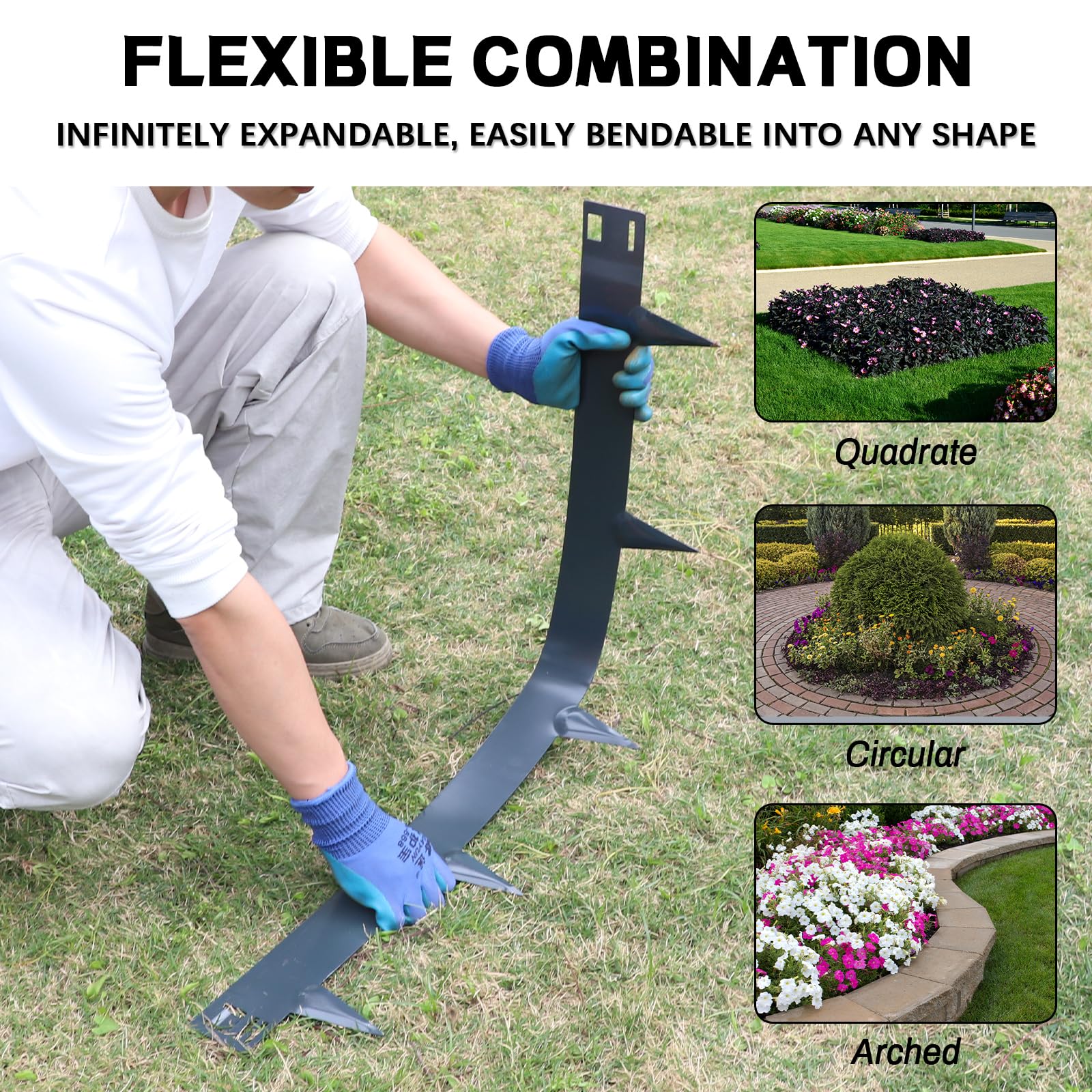 Borduras Jardín Flexible con Piquetas 10m - Bordura Metálica de 15cm de Altura, Separador Jardín Exterior, 10pcs x 1m Bordura de Acero Corten + Un Par de Guantes (Antracita)