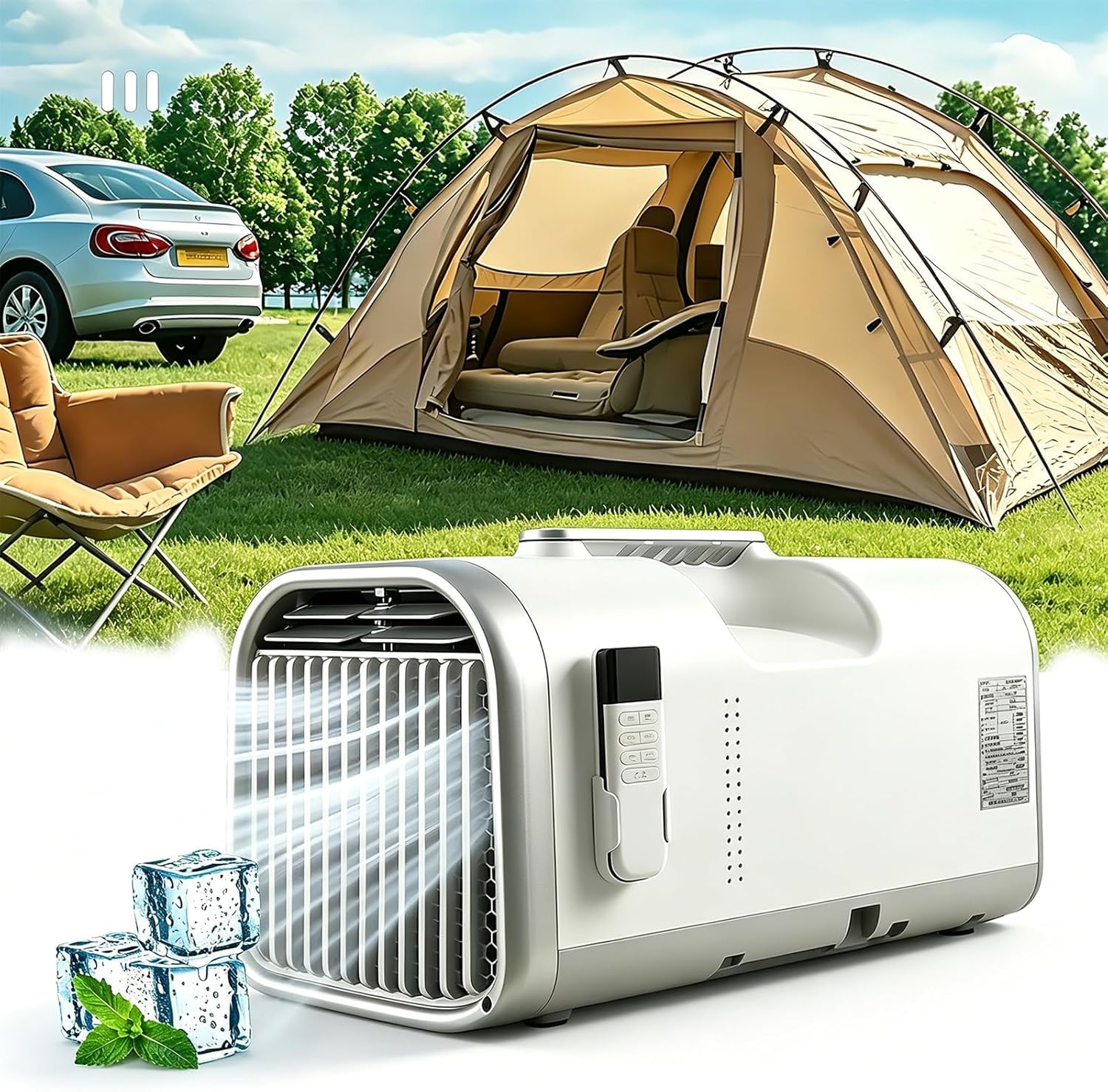XAXEURLKJ Portable Camping Air Conditioner - 5100 Btu Quiet Tent Cooler For Rvs, Tents & Small Rooms, 12h Timer, Remote Control, Energy-efficient 110v 400w, Adjustable 60°f-89°f V1pro