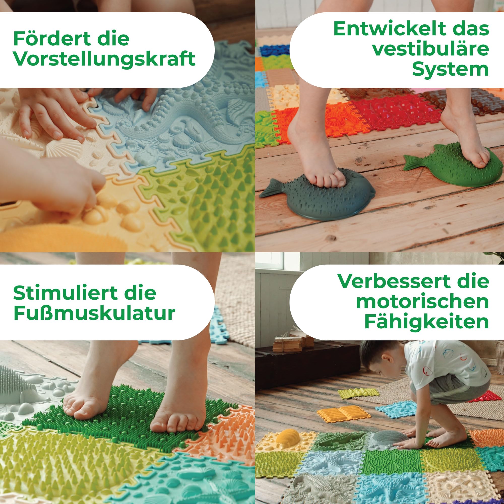 Massage Puzzle sensorische Bodenmatte - Orthopädische Spielmatte für Kinder oder als Baby Spielzeug, Puzzlematte Unterlage für den Boden (Nil Krokodil)