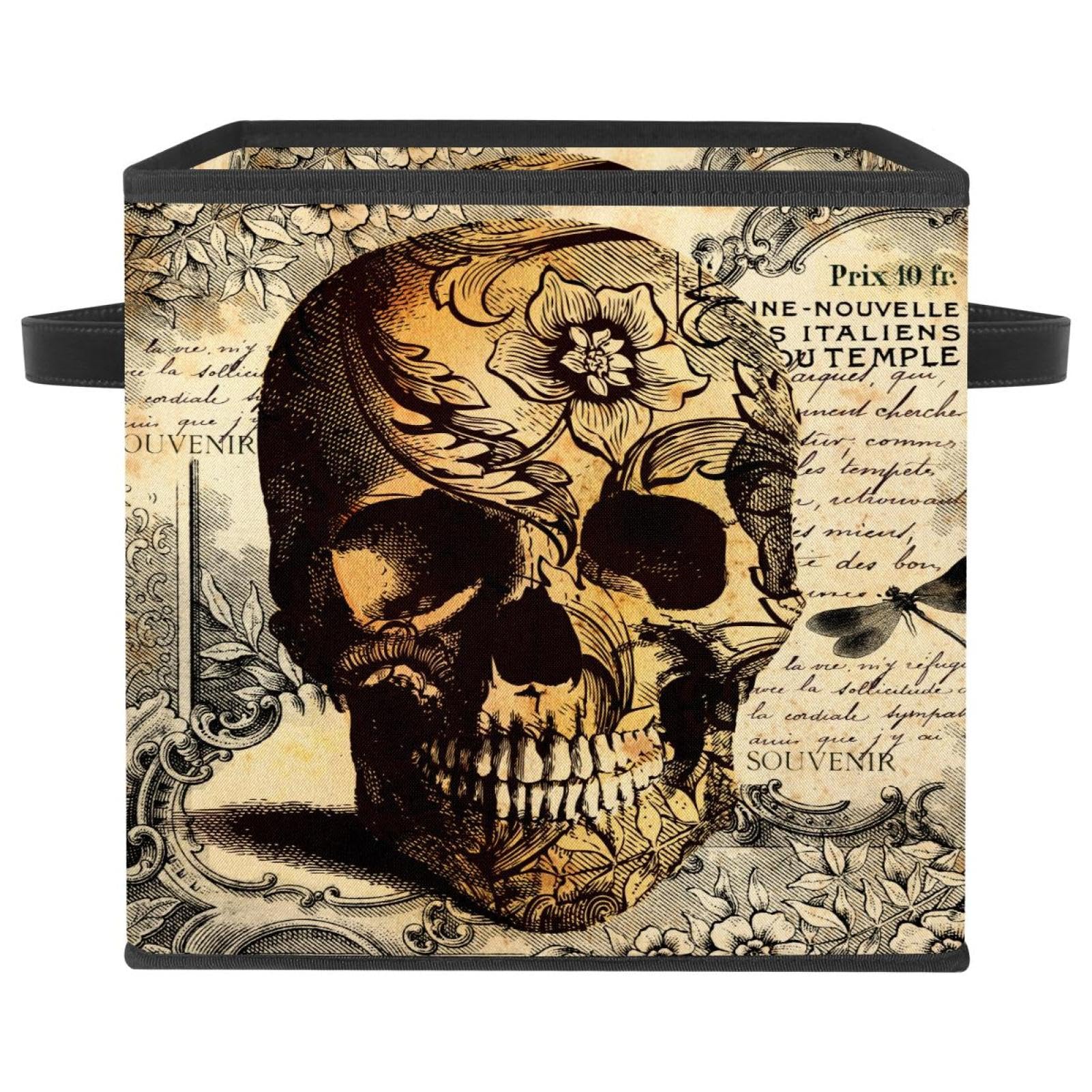 Boîte de rangement pliable en tissu motif skull retro