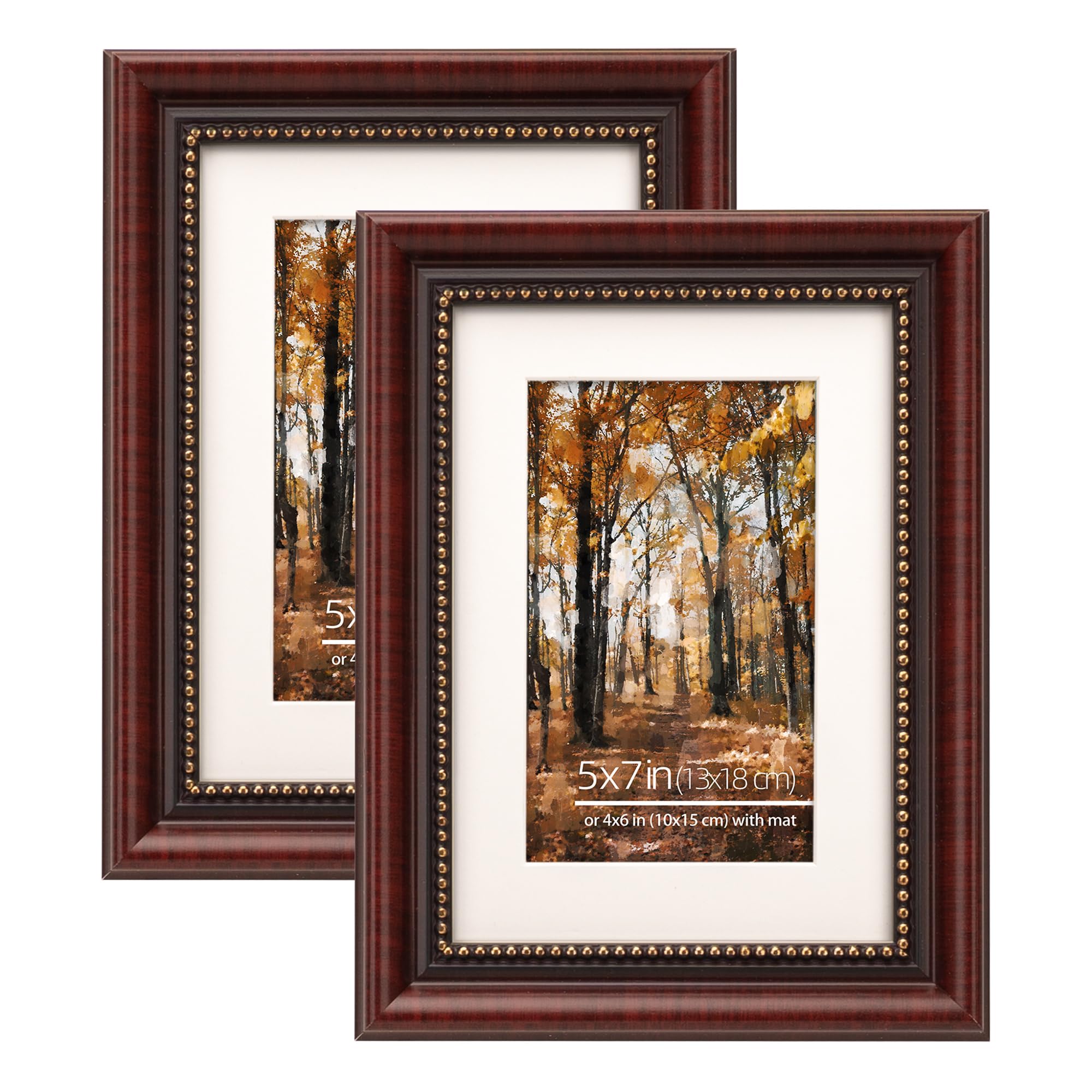 Eitida Vintage Cherry Ornate Cherry Wooden Vintage Picture Frames, 5X7 Inches, Beaded Inner Border, Wall Mount/Table Top, Mat For 4X6 Photos, Set Of 2