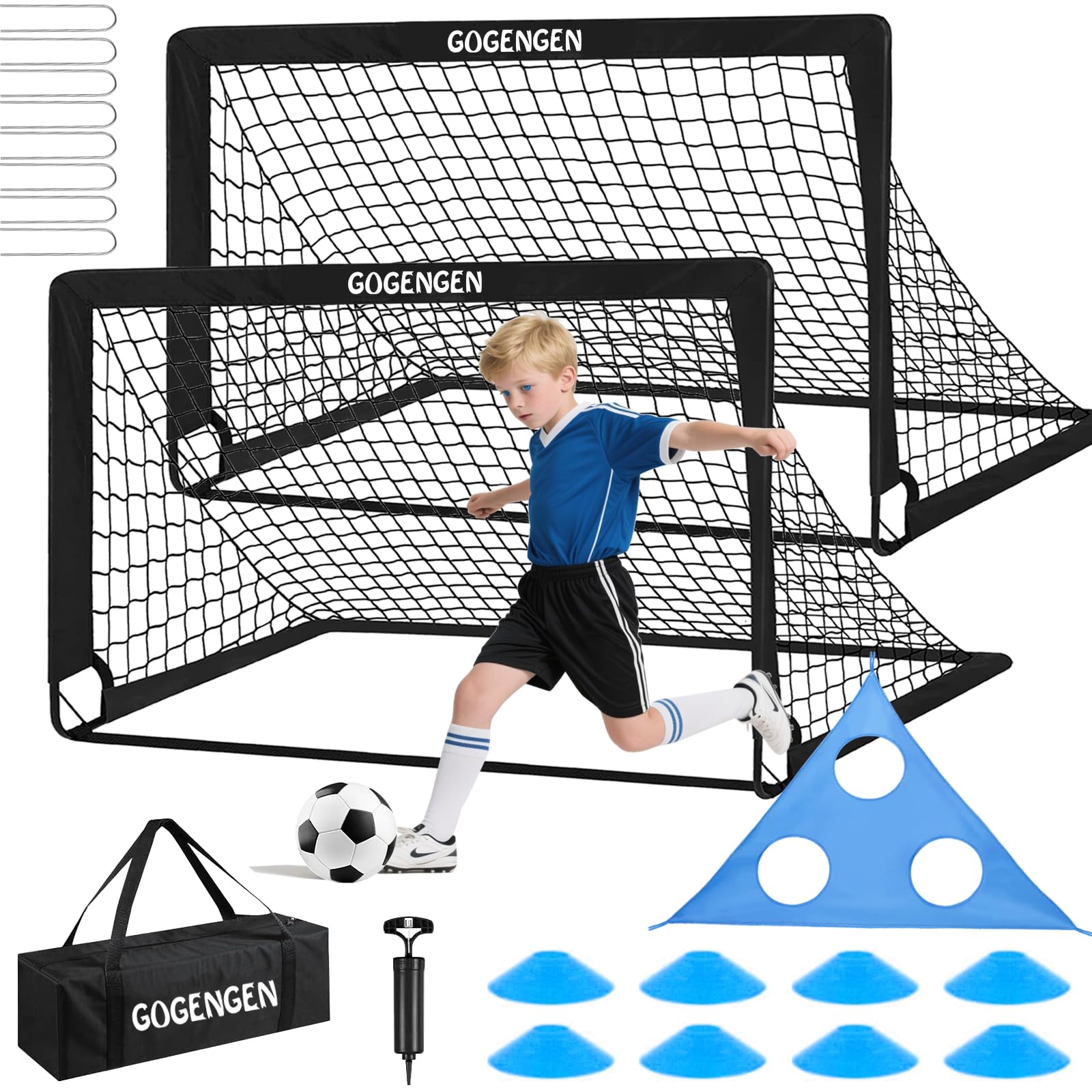 Soccer Goal, 2 of 6x4 Soccer Goals for Backyard with Soccer Net, Soccer Ball, Target, Cones, Soccer Training Equipment for Toddler Kids Youth