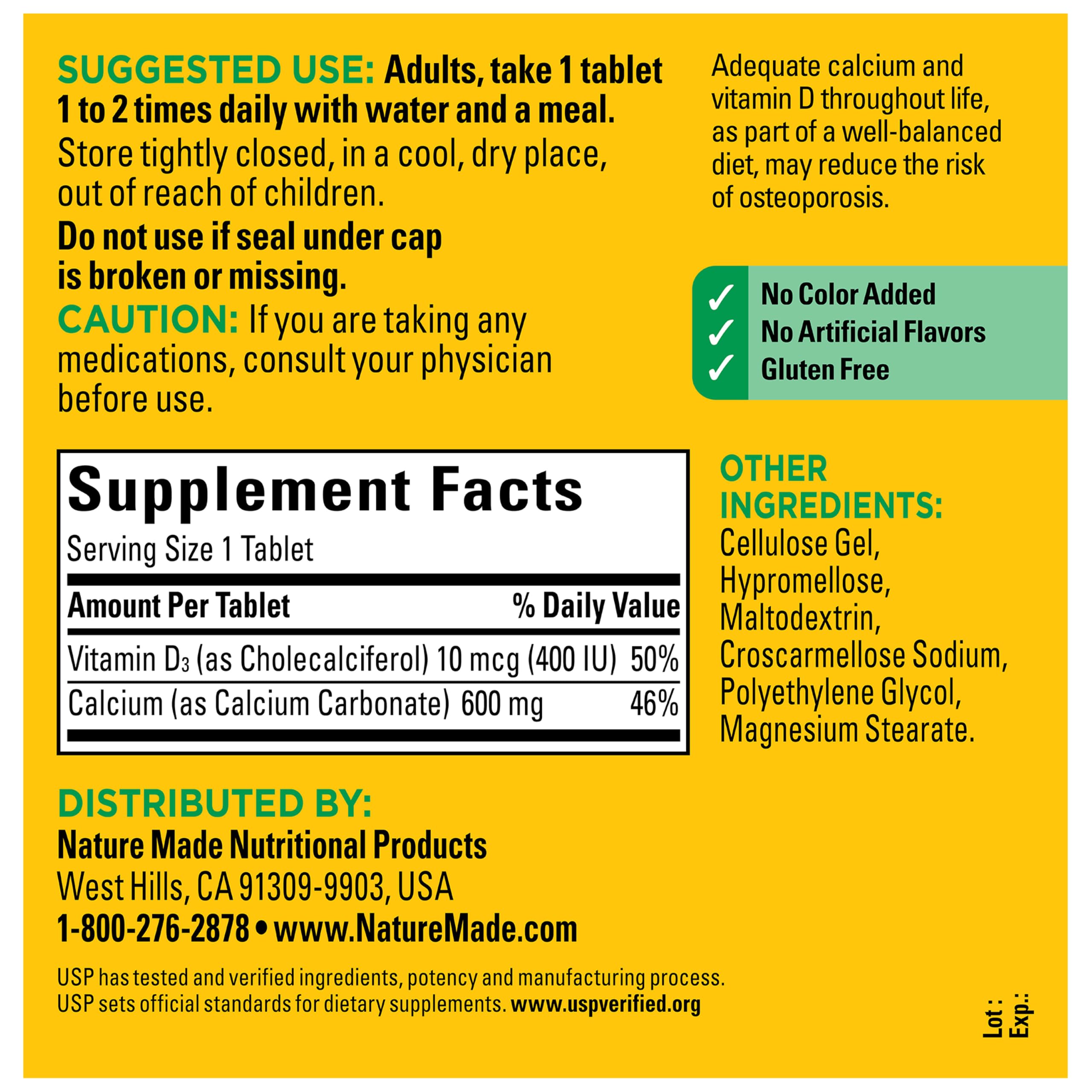 Nature Made Calcium 600 mg with Vitamin D3 for Bone Support, 220 Tablets — Amazon image 8