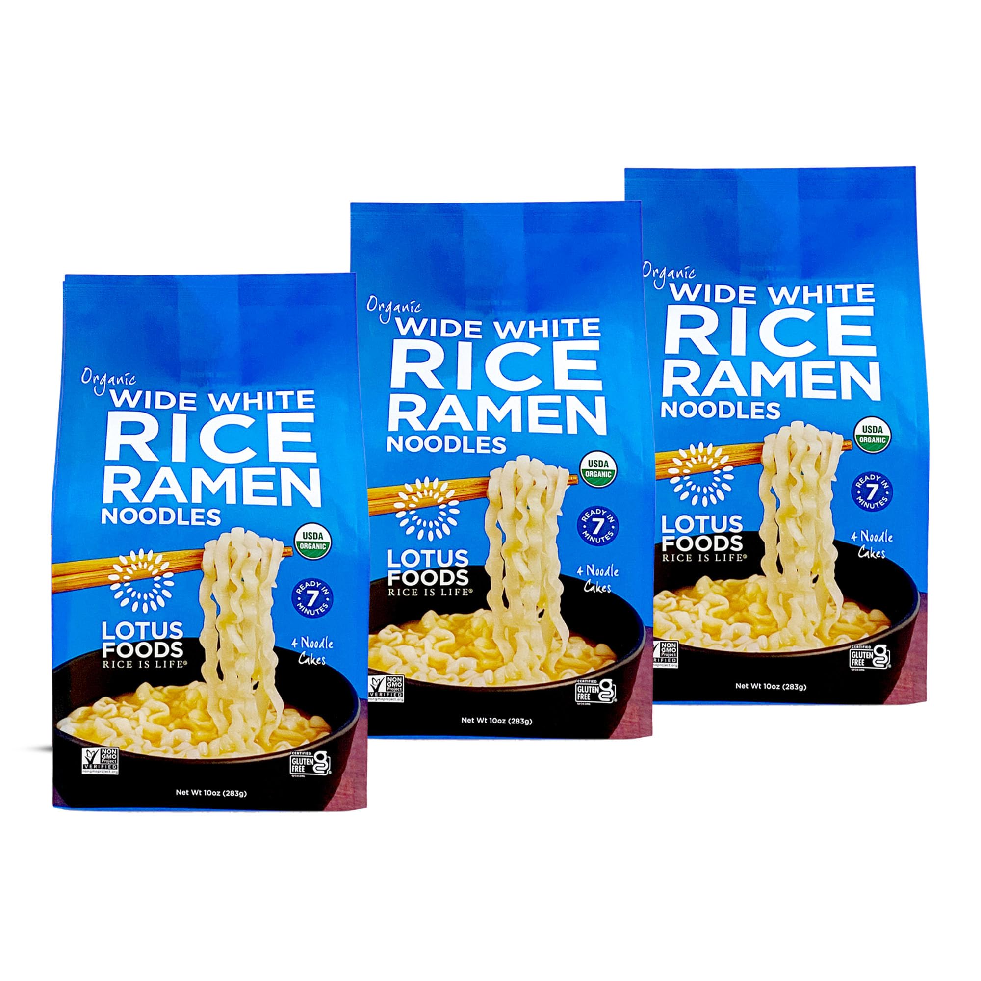 Lotus Foods Wide White Rice Ramen Noodles - 10 Oz 4 Pack (Pack of 3)