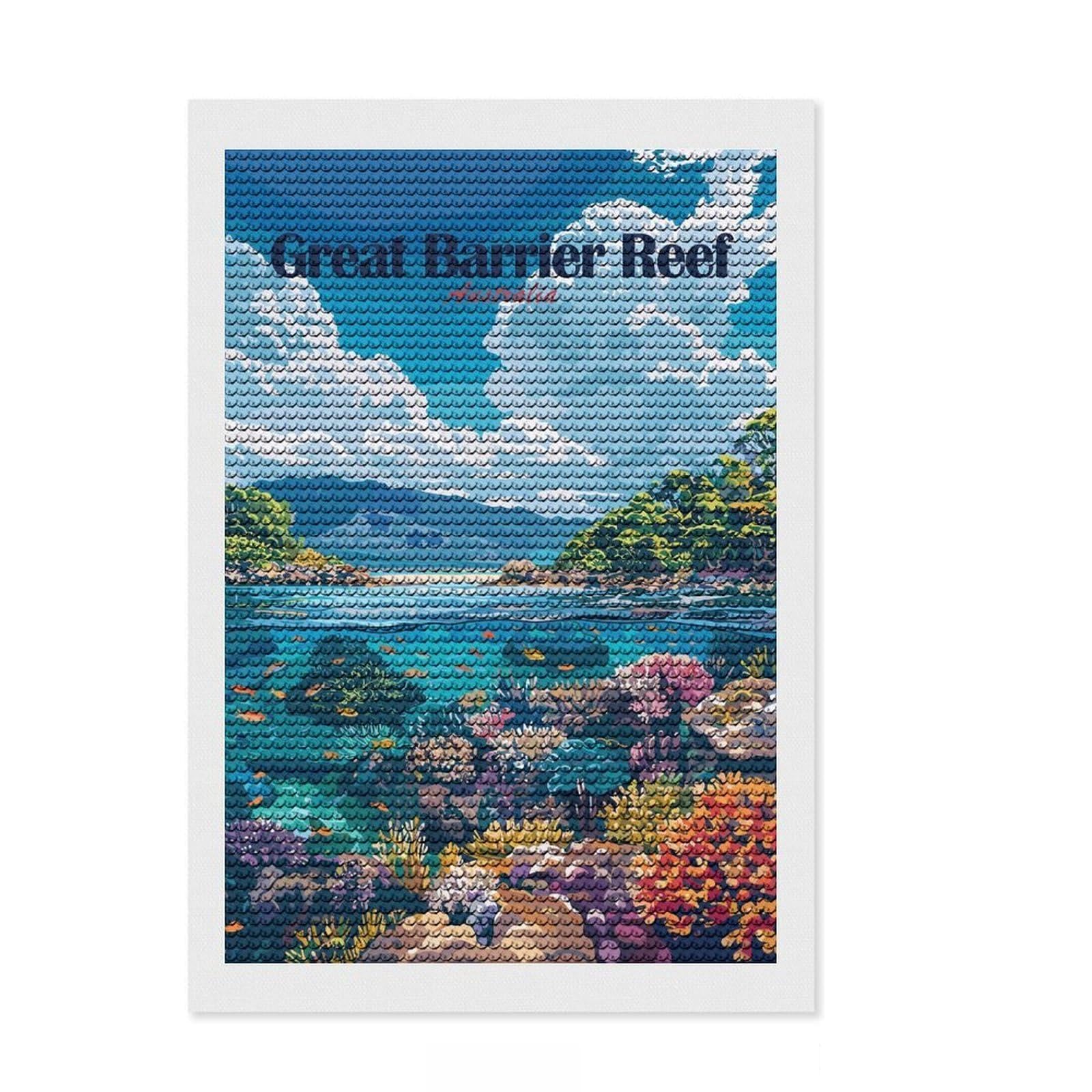 Junmoney Great Barrier Reef Australia Travel Diamond Painting Canvas Set 8"x12", Pleasing Wall Art Project, Creative Leisure Activity, Bedroom Decor