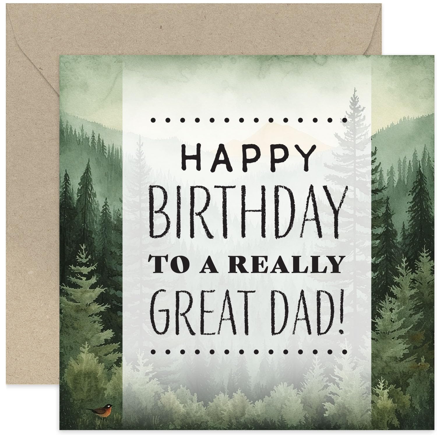 Birthday Cards for Dad - Special Birthday Card for Him - Nature Mountains Forest Design Male Birthday Card for Dad - Watercolour Woodland Scene