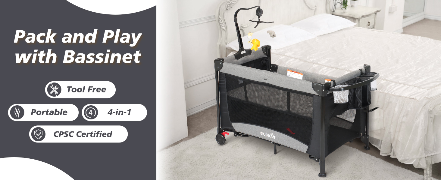 Amazon.com: BIUSIKAN Baby Bassinet, Pack and Play with Bassinet