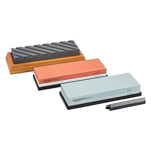 Amazon Basics Whetstone Knife Sharpening Wet Stone Dual Sided 400 1000 and 3000 8000 Grit Stones Flattening Stone