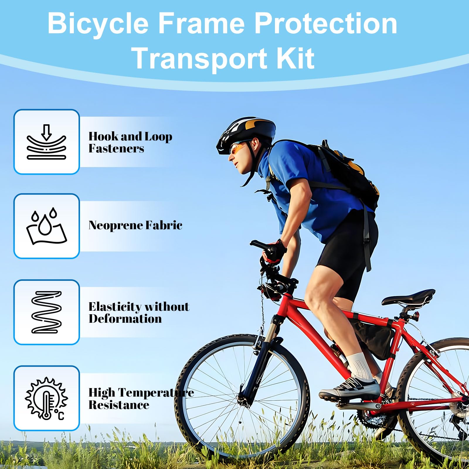 S/M/L/XL Fahrrad Rahmenschutz Set, 4 Stück Fahrrad Rahmenschutz Neopren Klett, Carbon Rahmen Schutz Fahrradträger Zubehör, Fahrrad Transportschutz Zubehör, Neopren Schutzhülle Rahmen für MTB Rennrad