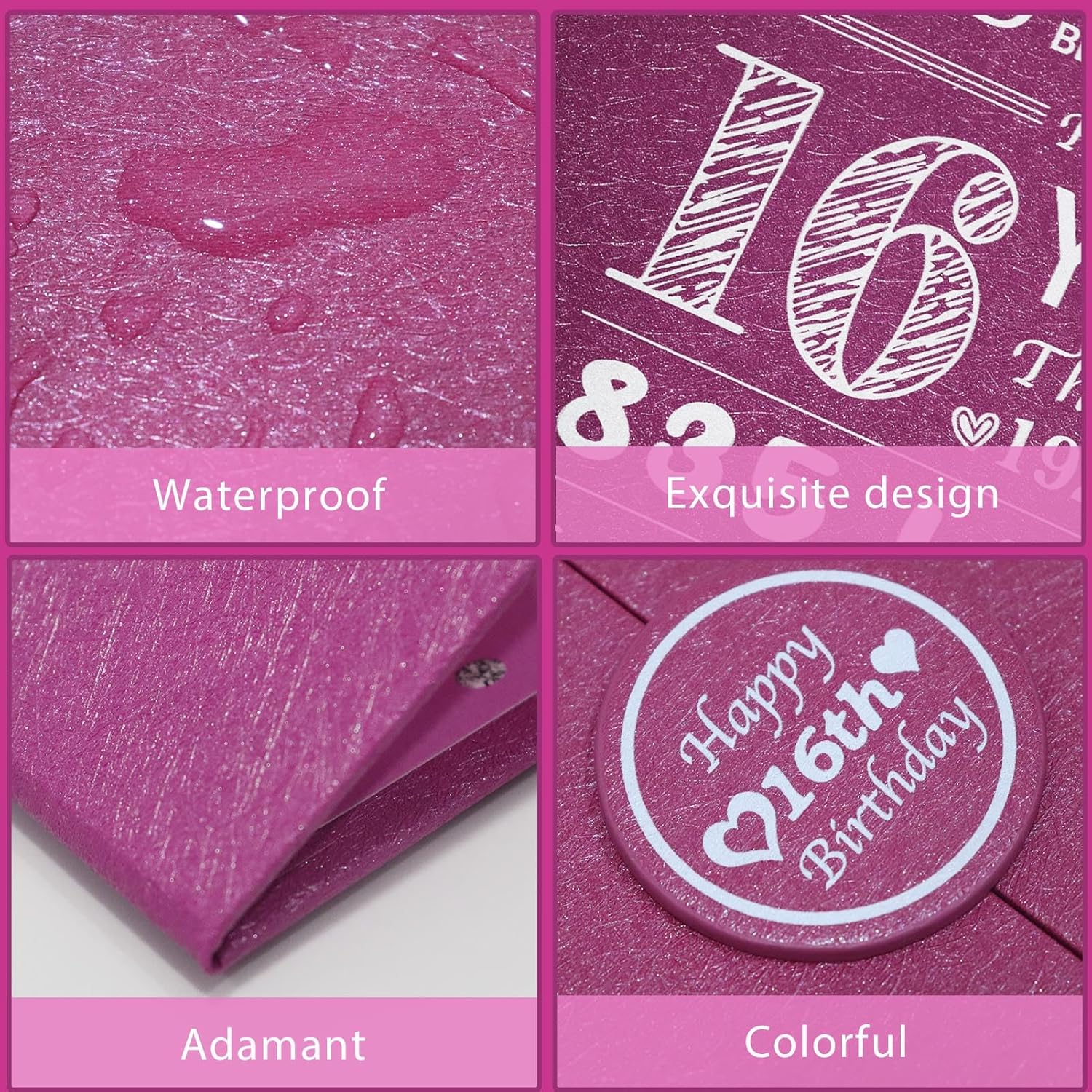 Crenics Sweet 16 Birthday Decorations, Creative Hot Pink 16th Birthday Guest Book Alternative, Large 16th Birthday Signature Book 12" x 18", Great 16 Years Old Birthday Gifts for Girls - Image 3