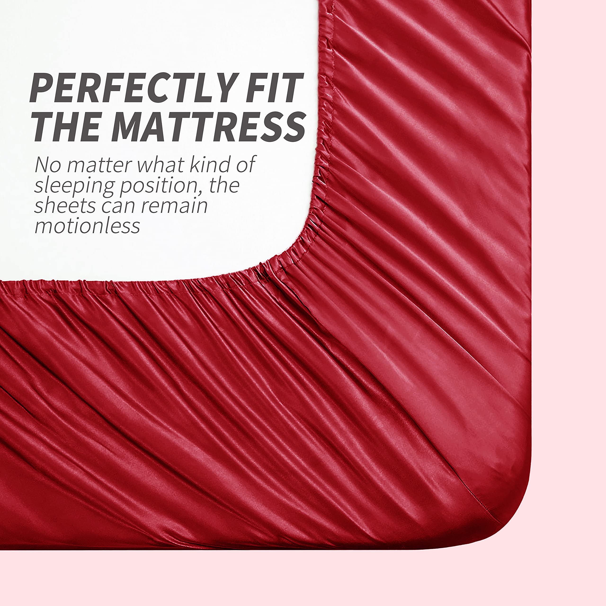 Set di lenzuola in raso rosso, 4 pezzi, per letto queen size, 1 lenzuolo con angoli profondi, 1 lenzuolo piatto, 2 federe