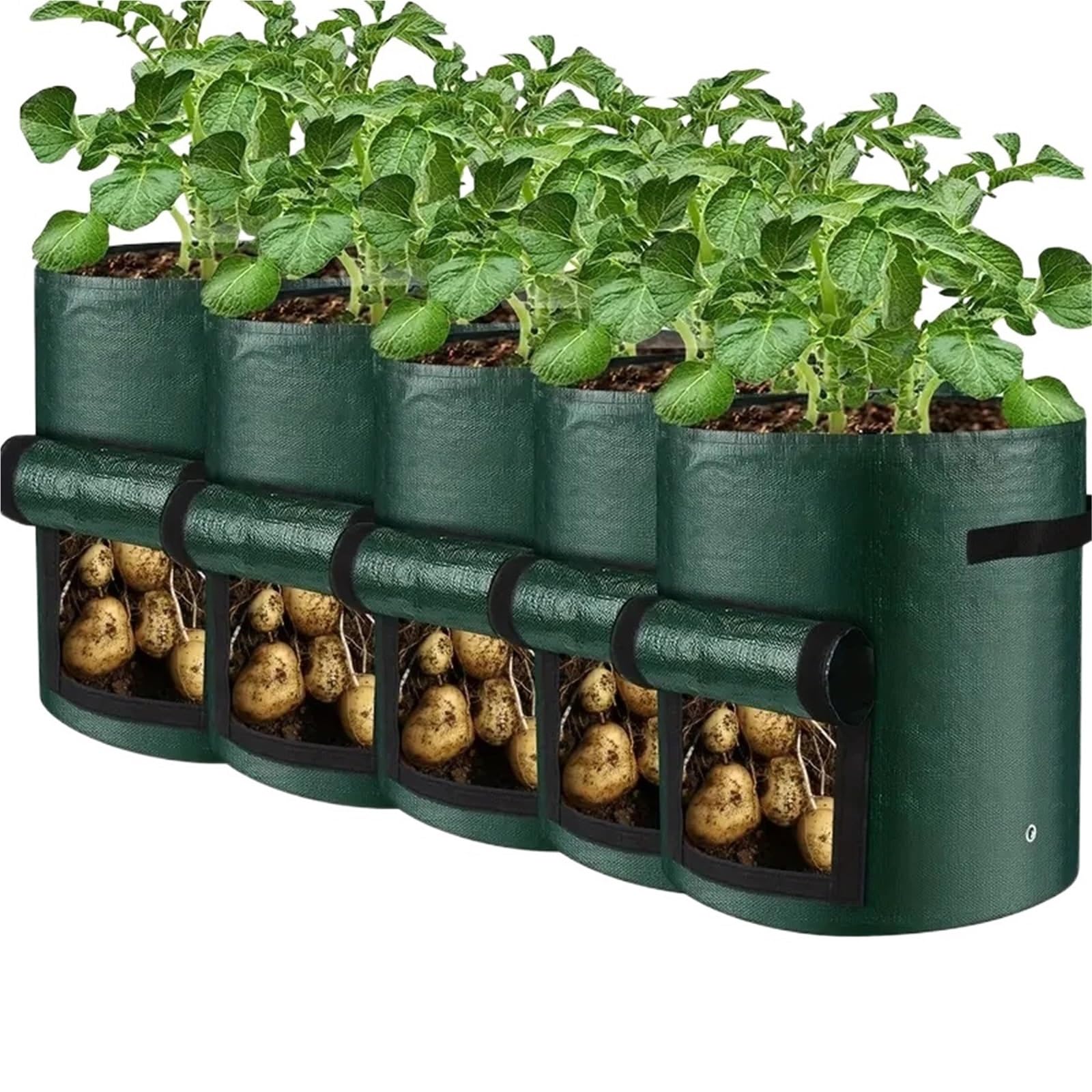 Pflanzsack 5PCs Gartenbedarf Gemüsepflanze wachsen Tasche Pflanzbehälter verdicken Gartentopf Kartoffel Pflanzer(5PCS 10Gallons)