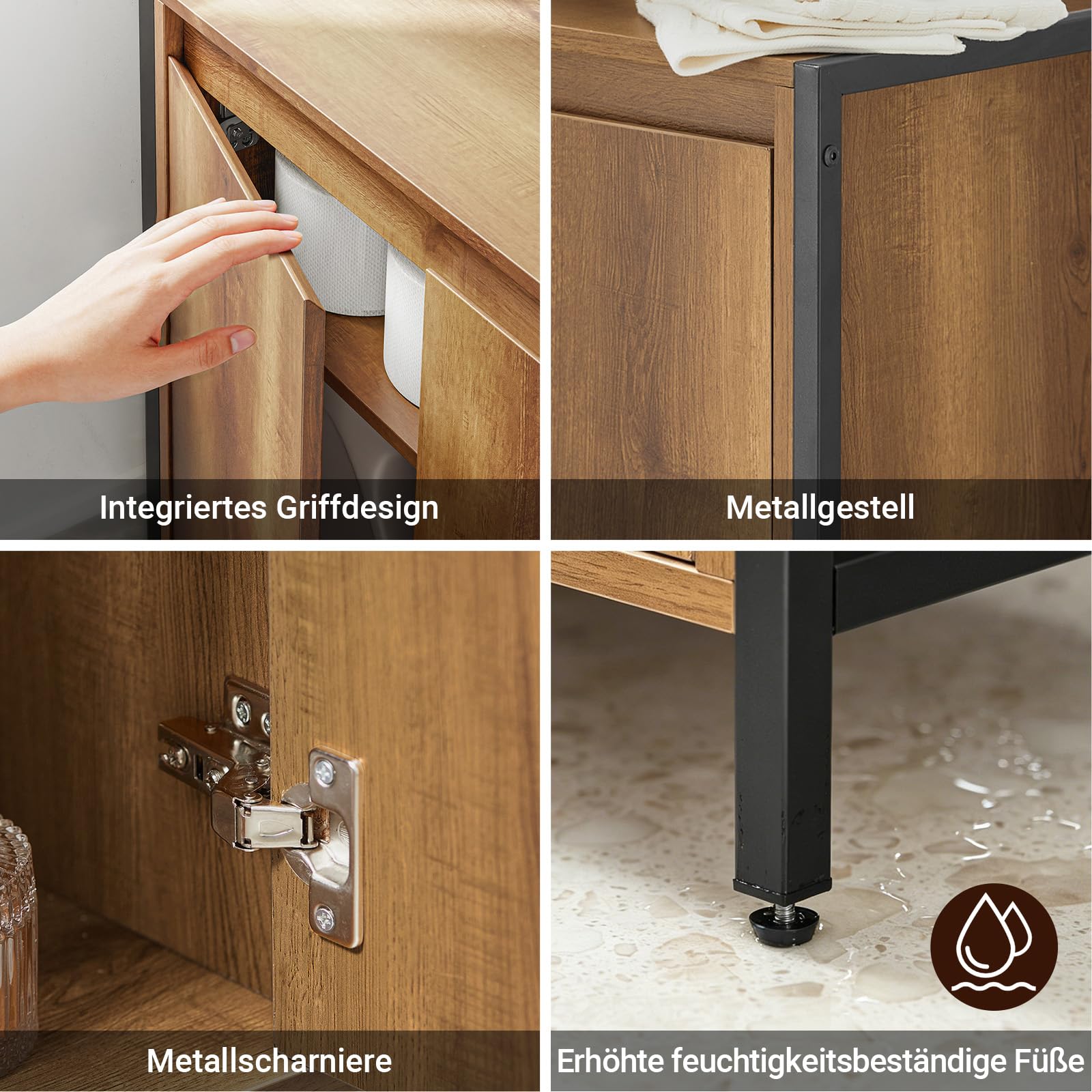 SoBuy Waschbeckenunterschrank Schrank Badmöbel Badezimmer Unterschrank Holz mit 2 Türen und Regal, waschtischunterschrank schmal stehend Badunterschrank für kleine Bäder WC 60x60x30 cm BZR63-PF