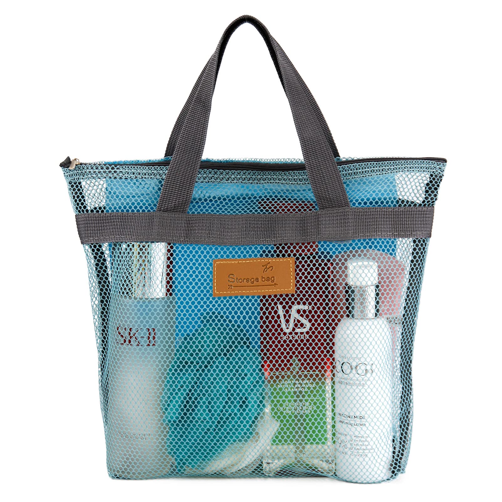 TOPASION Mesh Shower Caddy Bag Portable Hanging Toiletry and Bath Organizer with Zipper for Travel, Gym, Camping, College Dorms, Beach