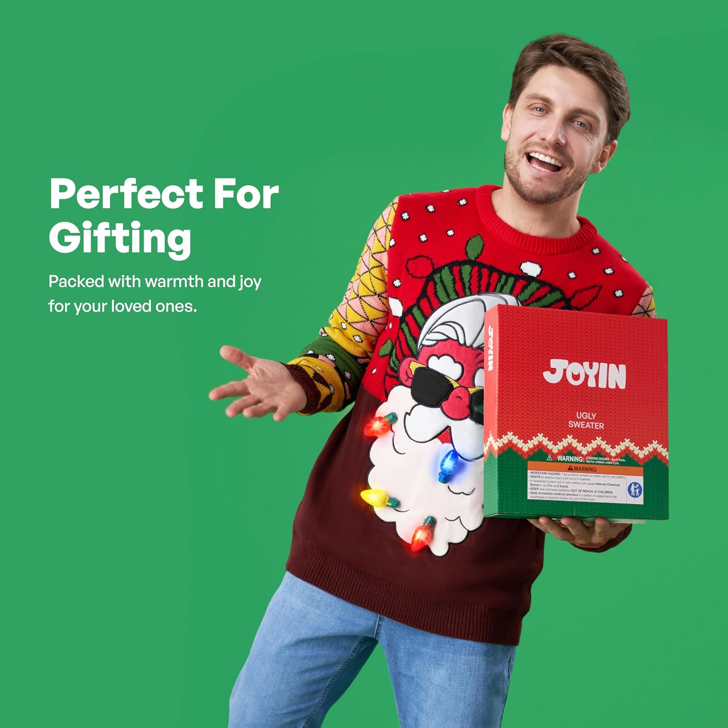 JOYIN LED Light Up Ugly Christmas Sweater Men, Ugly Sweater Men with Built-in Light Bulbs, Holiday Funny Pullovers 2025 - Image 7