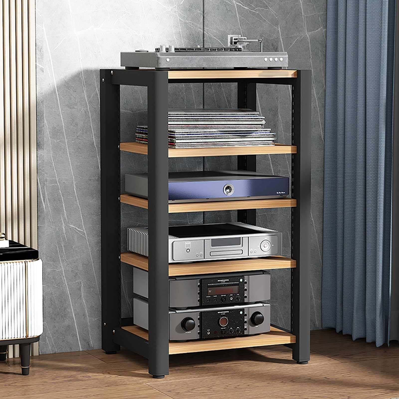 Supporto stereo, supporto audio da gioco, supporto giradischi, mensola multimediale AV, mensola angolare in legno, espositore per CD e DVD, per proiettori, PS5, sistema Home Theater