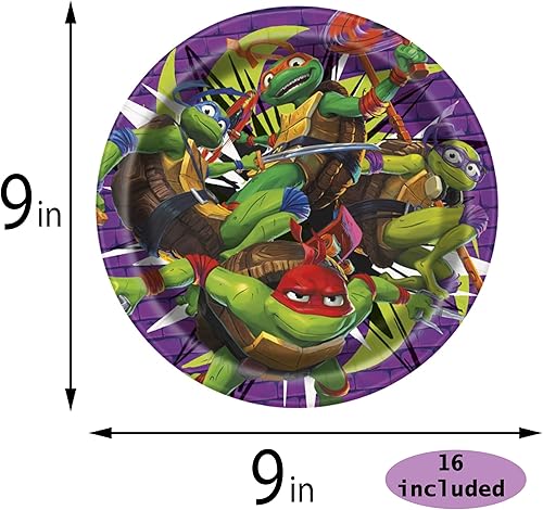 Miniatura 2 de TMNT Mutant Mayhem - Paquete de suministros para fiesta – Sirve a 16 invitados – platos de 9 pulgadas, servilletas de almuerzo, vasos, cubierta de