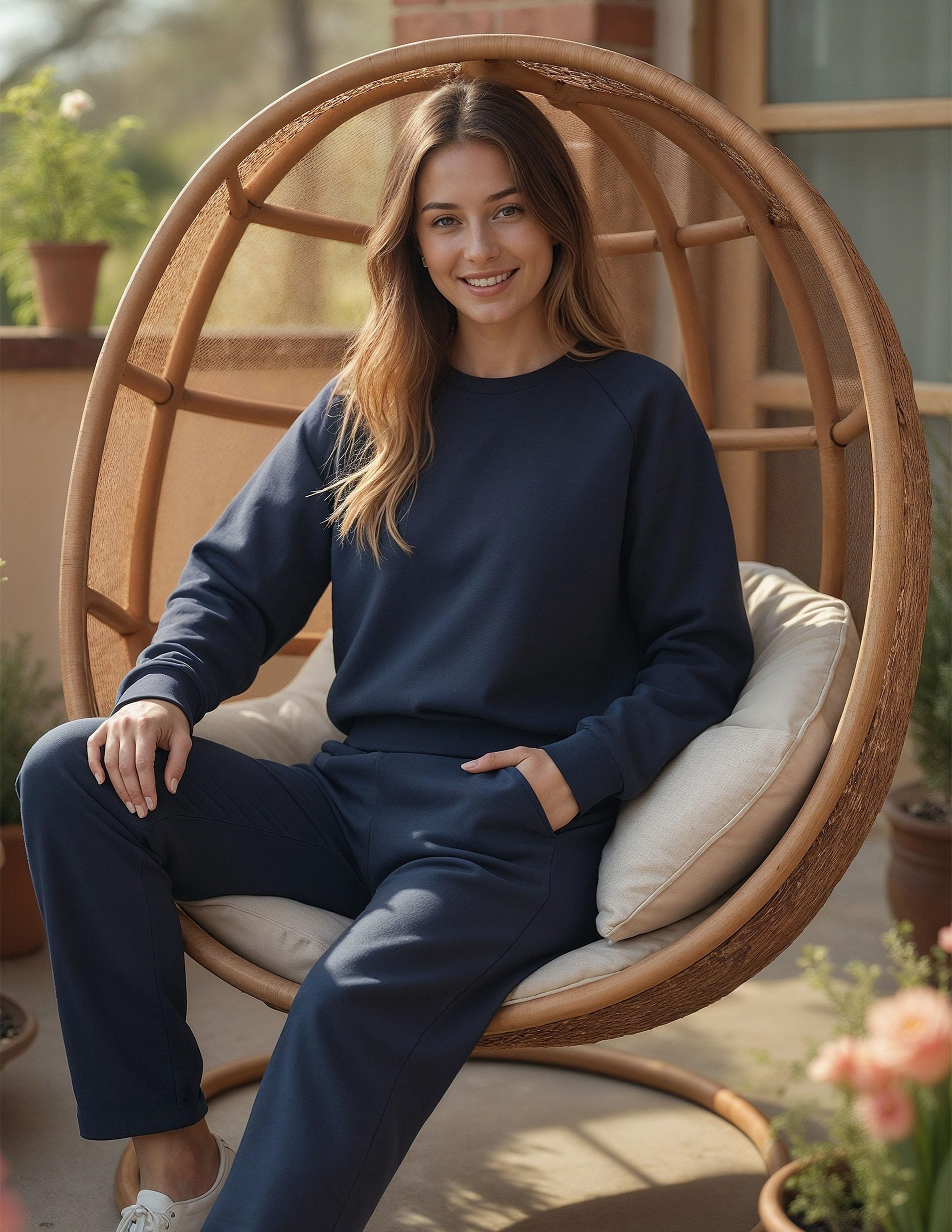 VIVISENCE Pantalon De Survêtement Femme Confortable Taille Élastique Jambes Larges Poches Latérales Tissu Doux Coton Mélangé pour Sport Maison Balade Détente Quotidienne 9102