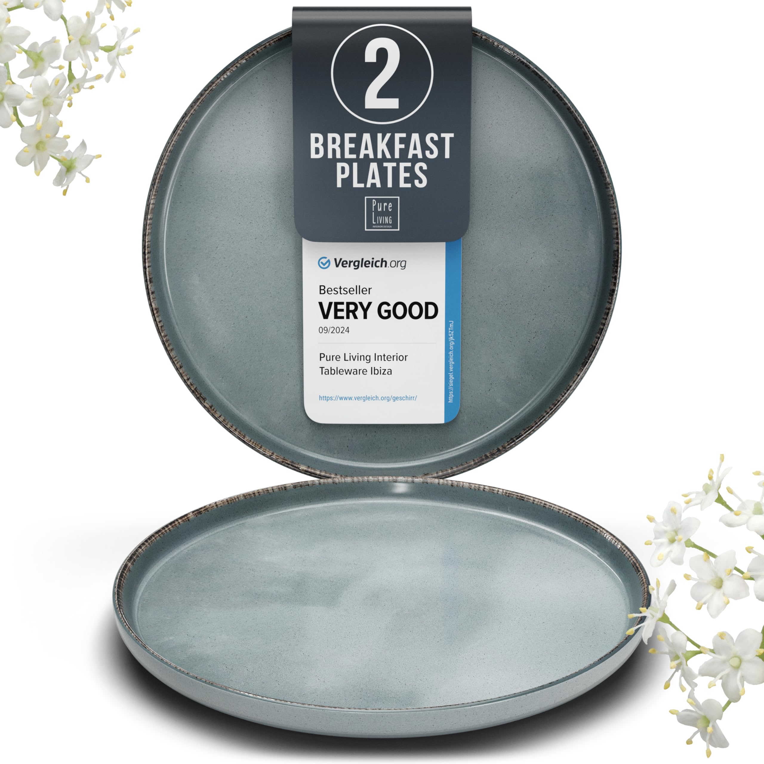 Stoneware Small Dinner Plates Set of 2, Modern Rustic -Style Stoneware , 7.9"" Ceramic Plates , Dishwasher, Microwave Safe Dinner Plates, Stoneware Plates, Kitchen Plates-Rustic Blue, Large