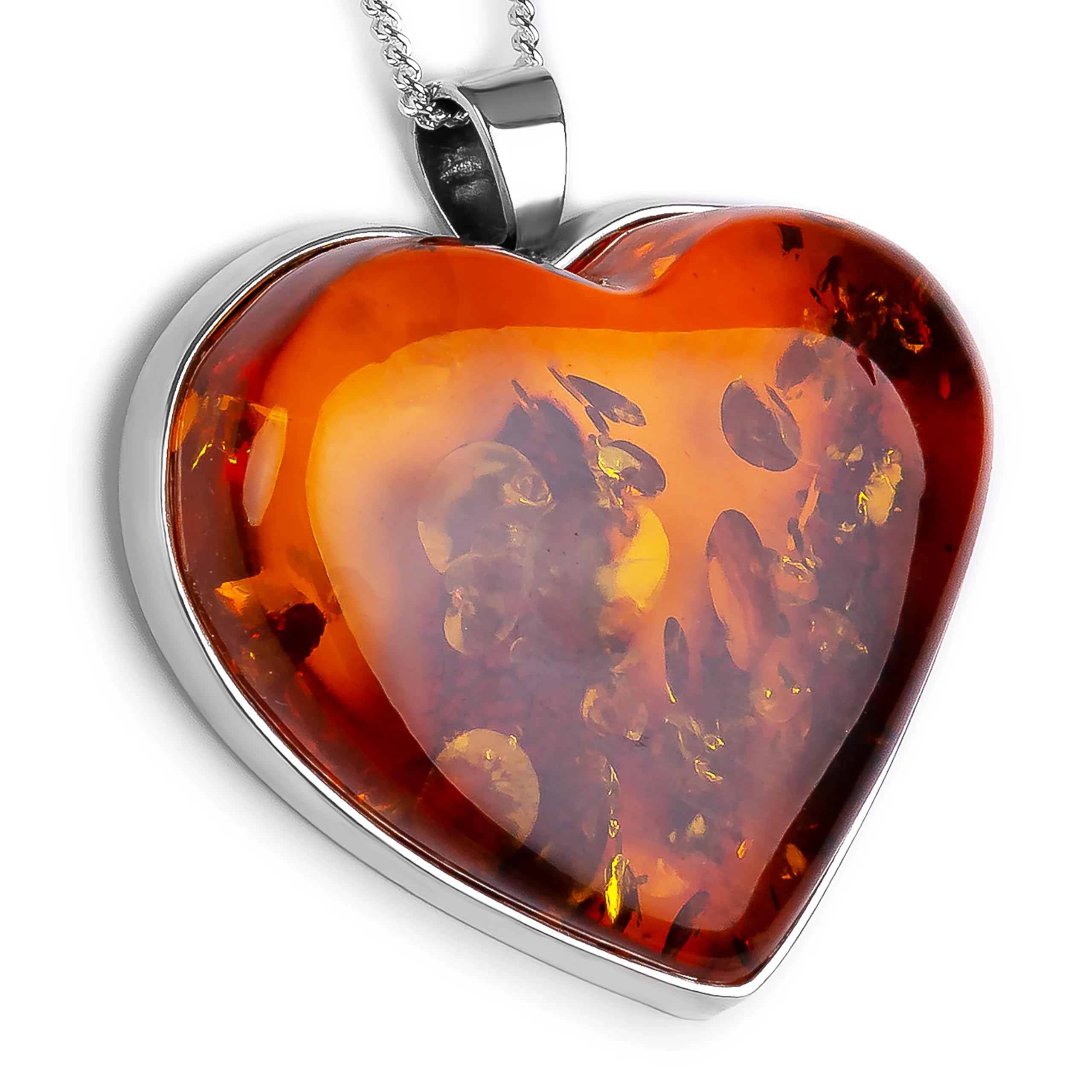 HENRYKA Handmade Natural Baltic Amber Heart Necklace | 925 Sterling Silver Handcrafted Jewellery | Designer Gemstone Pendant