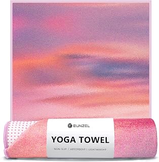 EUNZEL Non-Slip Hot Yoga Towel with Grip Dots - Super Absorbent Microfiber Mat Cover 72x24 Sunset Print for Pilates & Workouts