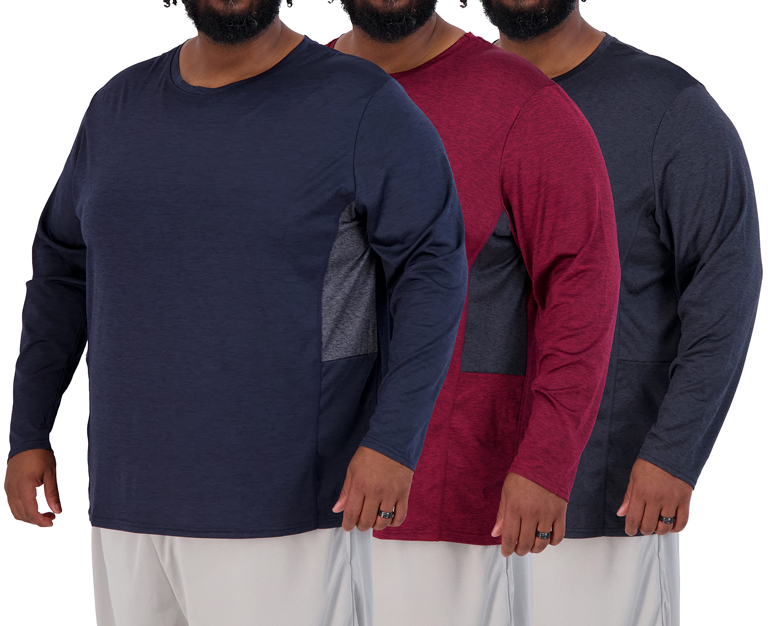 Real Essentials3 Pack: Men’s Big & Tall Tech Stretch Long-Sleeve & Short-Sleeve Dry-Fit T-Shirt (3XT-5XT)