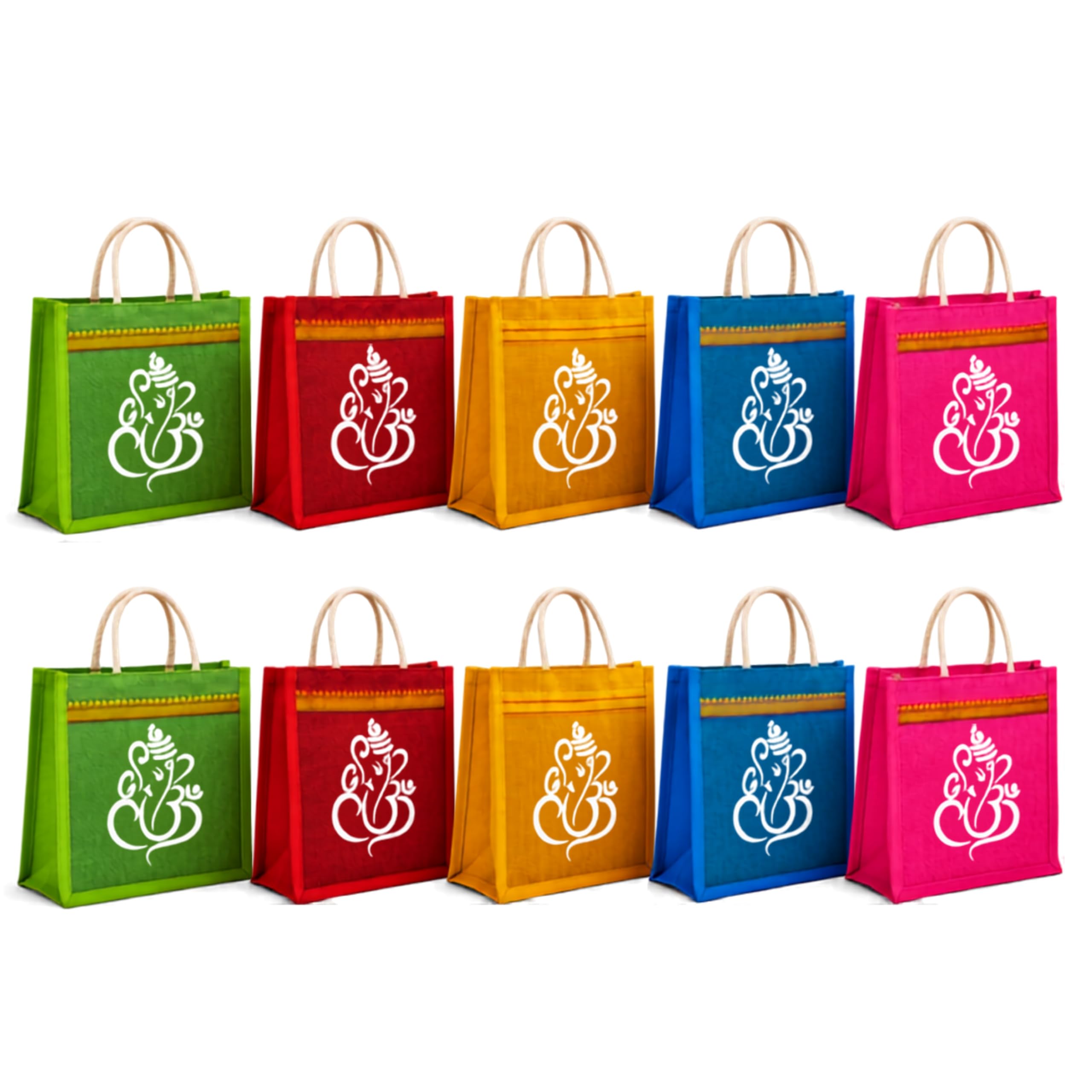 cantainoo Jute Bags for Return Gifts | Return Gift Bags | Eco-Friendly Reusable Jute Bags for Gifting, Shopping & Daily Use (10, Traditional Ganesh)
