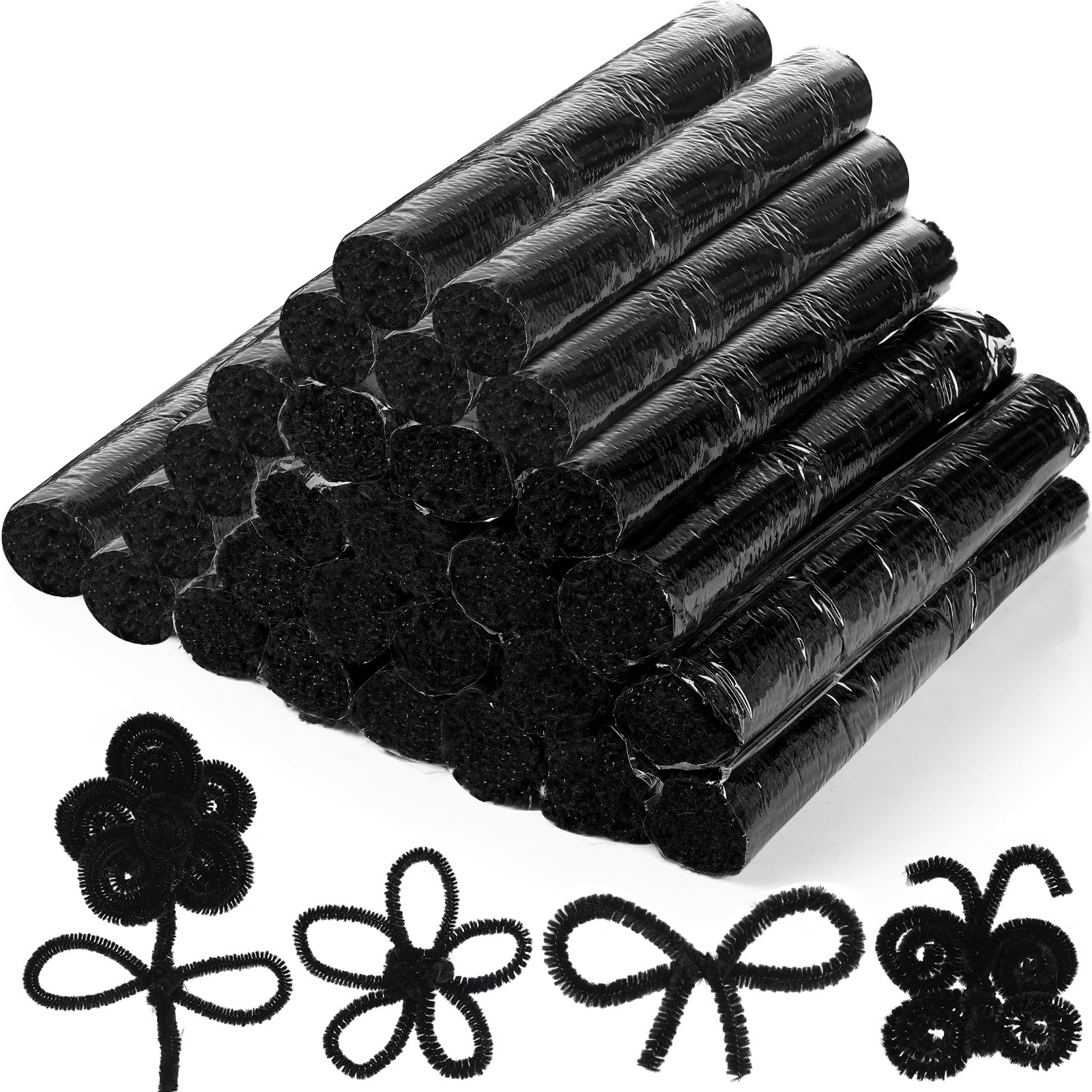 Yunsailing Pfeifenreiniger, Großpackung, Bastelbedarf, Chenille-Stiele, Pfeifenreiniger für Bastelarbeiten, Dekorationen, Blumen, Dekoration, Kinder, Handwerk, Schwarz, 3000 Stück