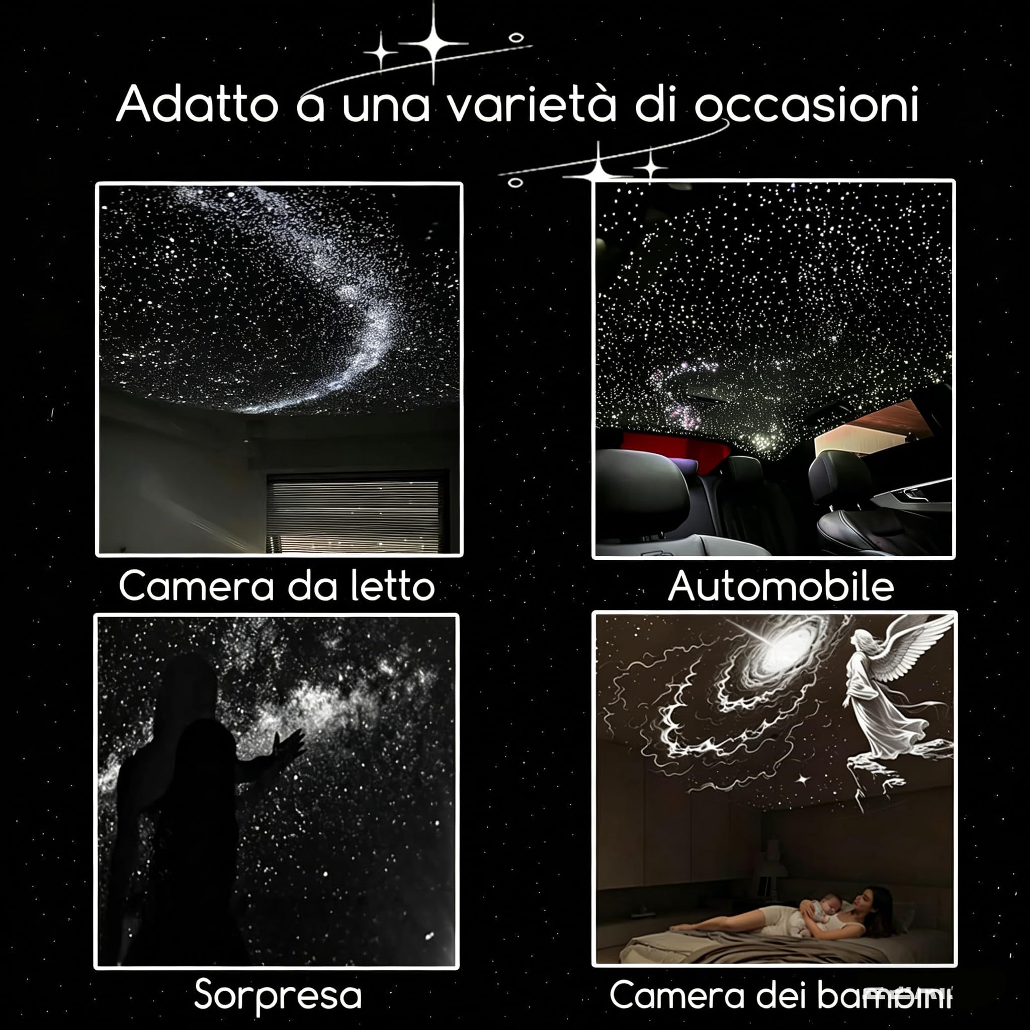 2-in-1 Galaxy Projector Night Light, Multifunctional Portable Starry Sky Night Light Projector, 360° Rotating USB Powered with HD Films for Car and Bedroom Decoration (6-image) - 3