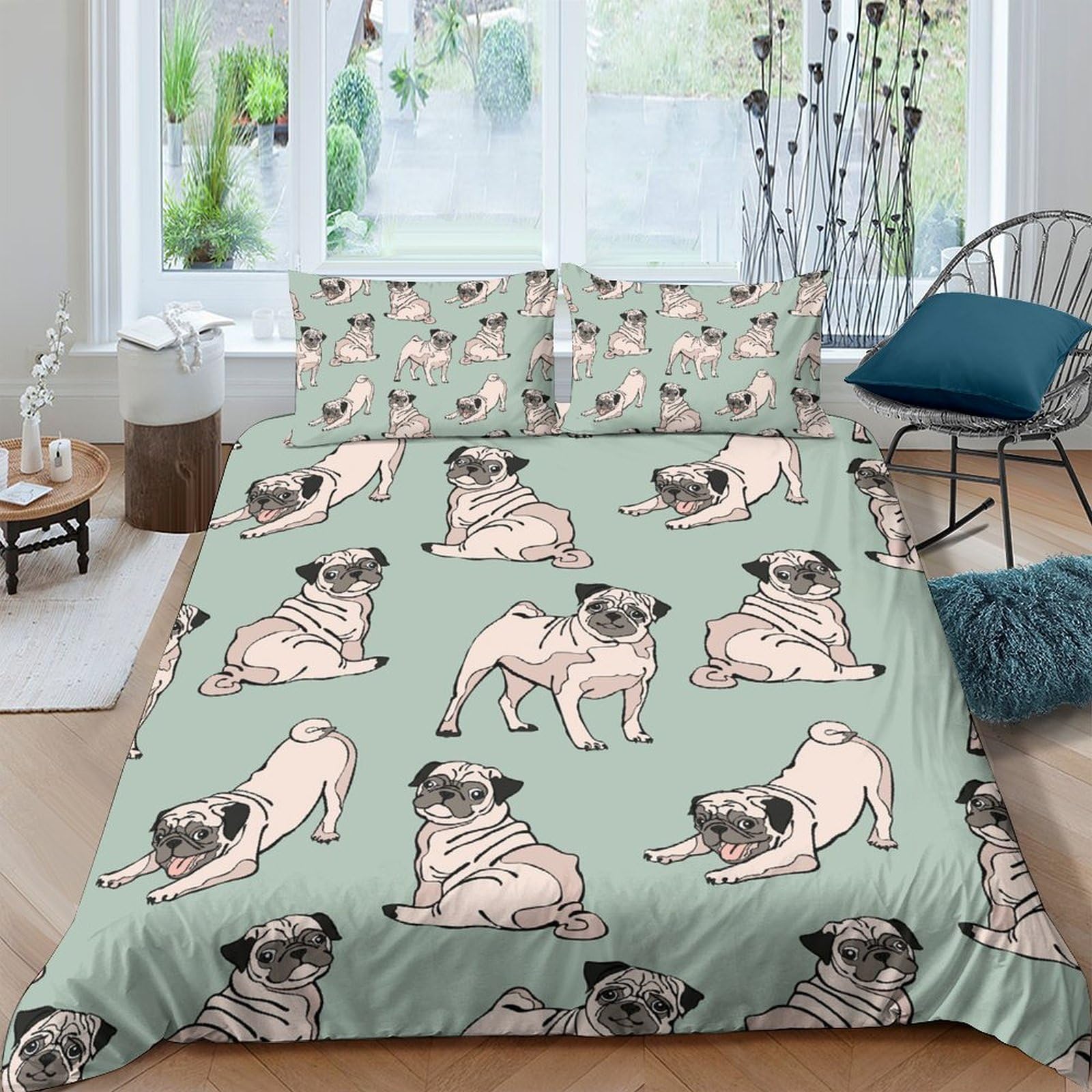 Ctjqhvkz Style-5 3D Printed Pug Dog Fitted Sheet Microfiber Soft Breathable Cartoon Animal Mattress Cover For Bedroom Guest Room Decor Single（135X200cm）