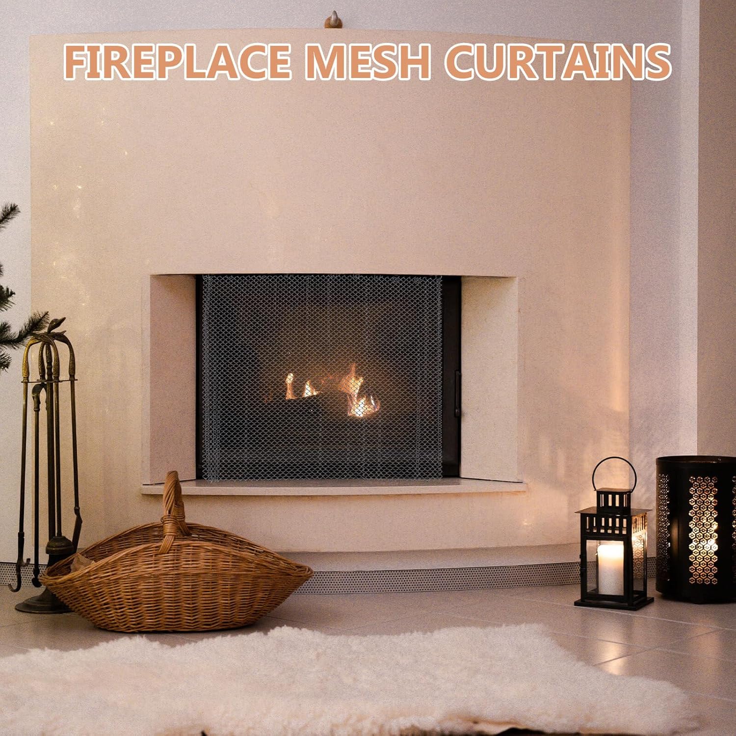 Healifty 2pcs Fireplace Mesh Screen Curtains 24x20in Metal Mesh Replacement Panels Indoor Fireplace Spark Guard Fire Pit Safety Accessory