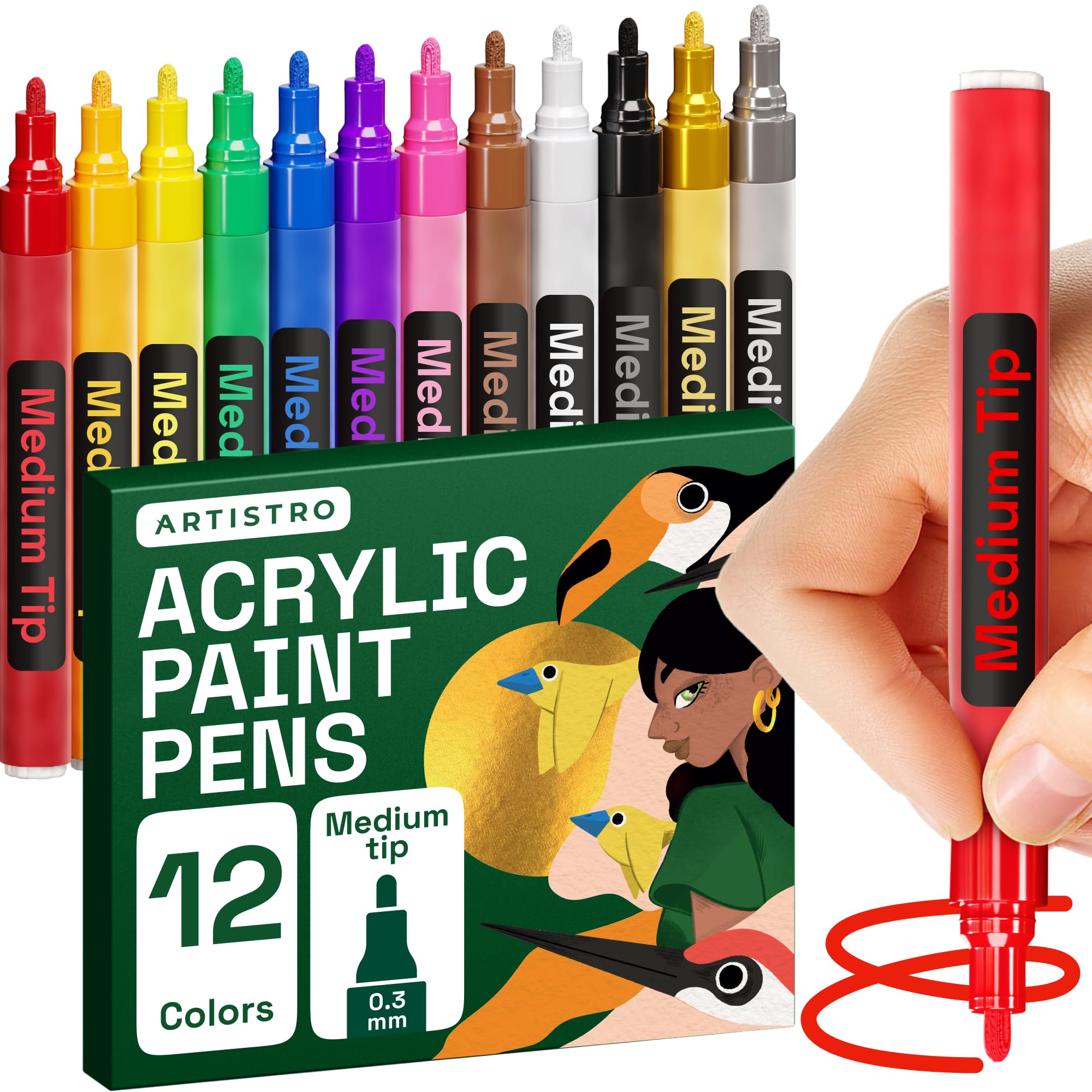 ARTISTRO 12 Acrylic Paint Markers, Set of Paint pens