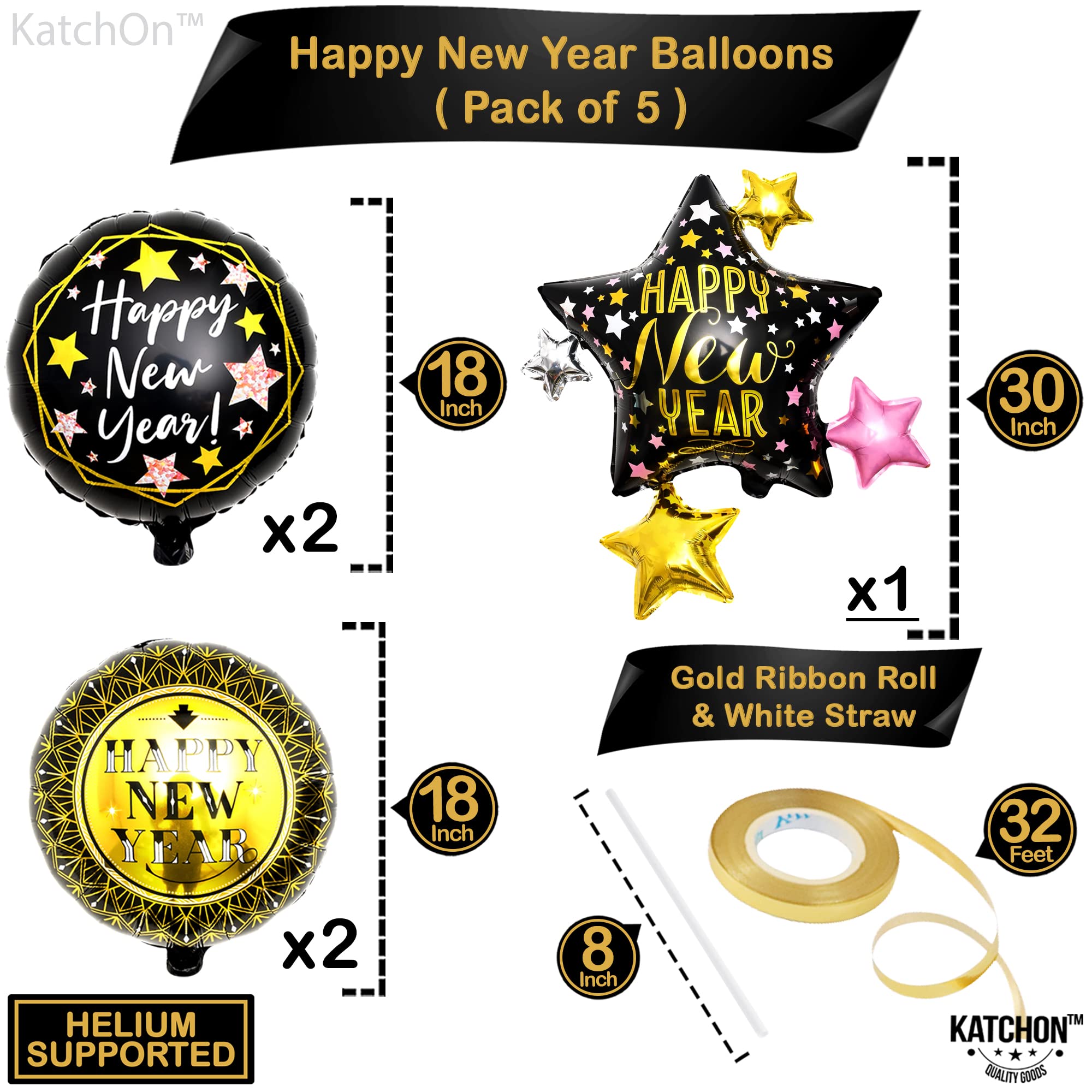 Amazon | Happy New Year バルーンセット - 5個パック | 大型 30インチ